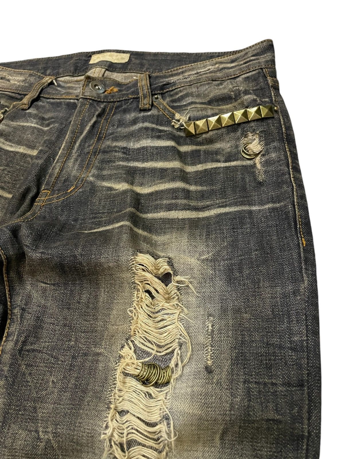 Japanese Brand G.O.A Pierced & Studded Honeycomb Claw Mark Mud Flare Jeans Size US 30 / EU 46 - 4 Thumbnail