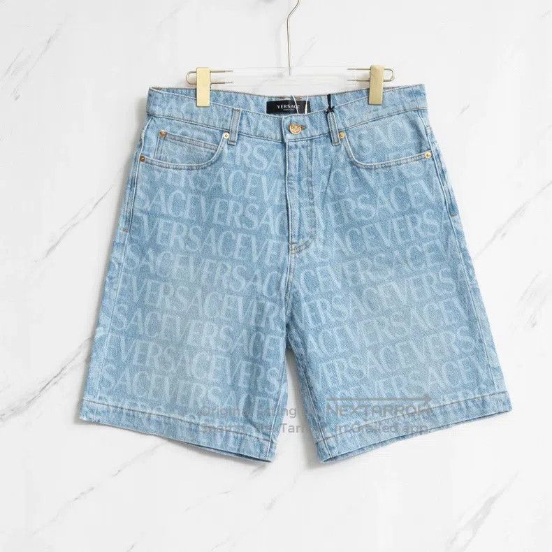Versace Men's logo printed on denim shorts