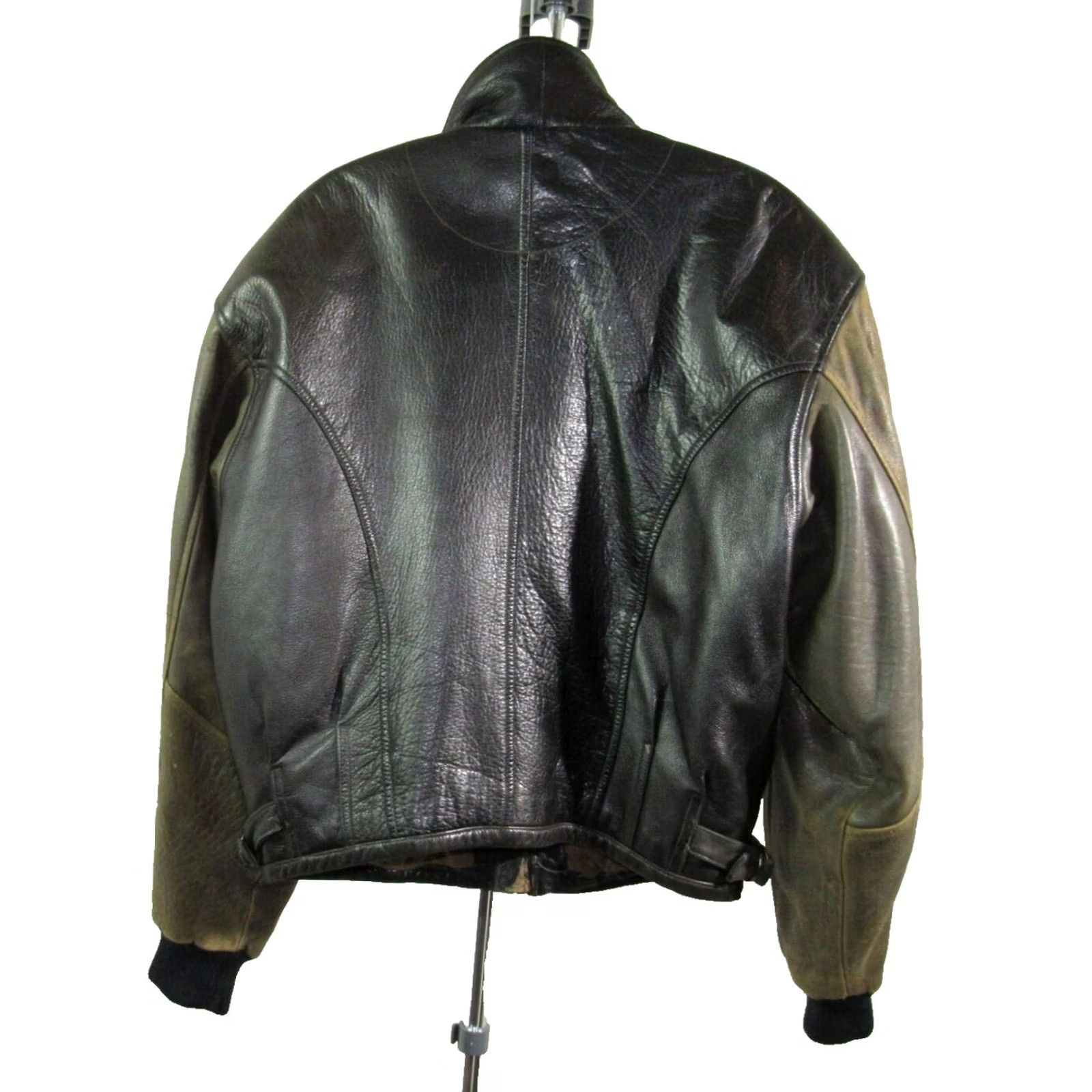 Vintage VINTAGE Cuir du Monde Leather Bomber Jacket Jacket Men L Black Brown Two-Tone 90s Full Zip Pockets Zip Included Size US L / EU 52-54 / 3 - 6 Thumbnail