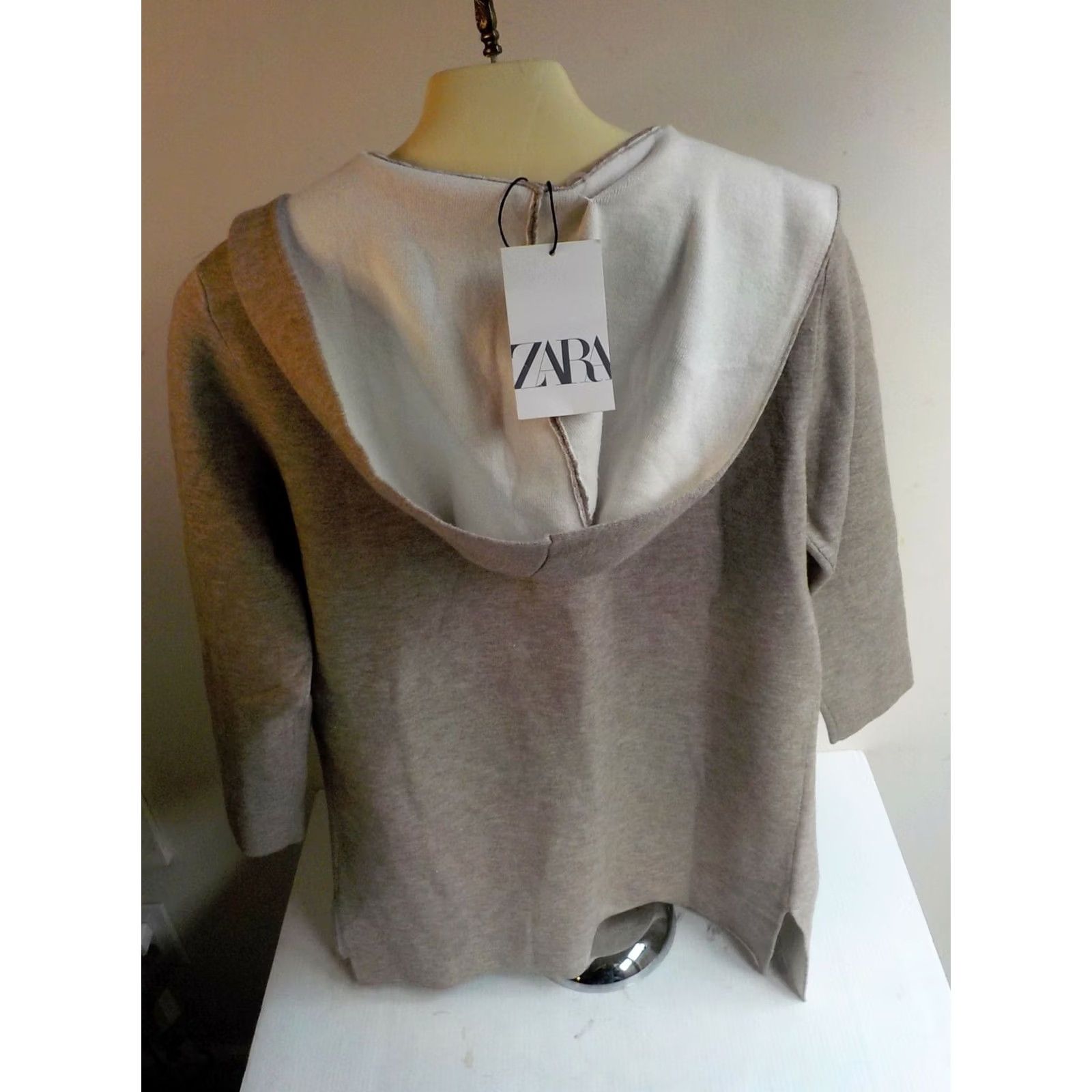 Zara VINTAGE Zara Double Faced Knit Sweater Jacket Ivory/Brown Viscose Blend SZ 11/12 NWT Women Cardigan Knit Long Sleeve 28.5 Length 20.5 Sleeve womens Size L / US 10 / IT 46 - 4 Thumbnail
