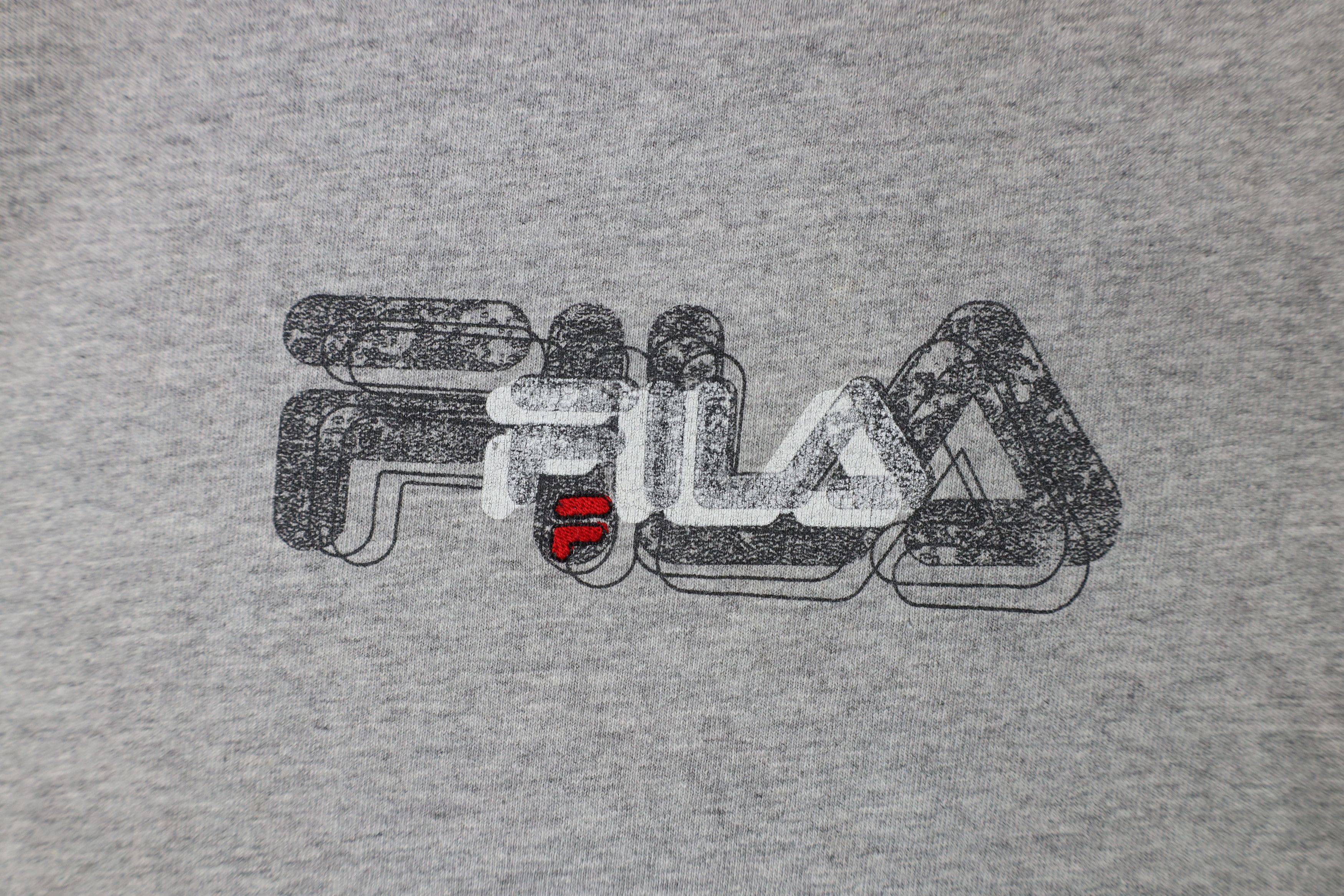 Fila × Vintage Vintage 90s Fila Spell Center Logo T-Shirt Heather Gray USA Size US XL / EU 56 / 4 - 4 Thumbnail