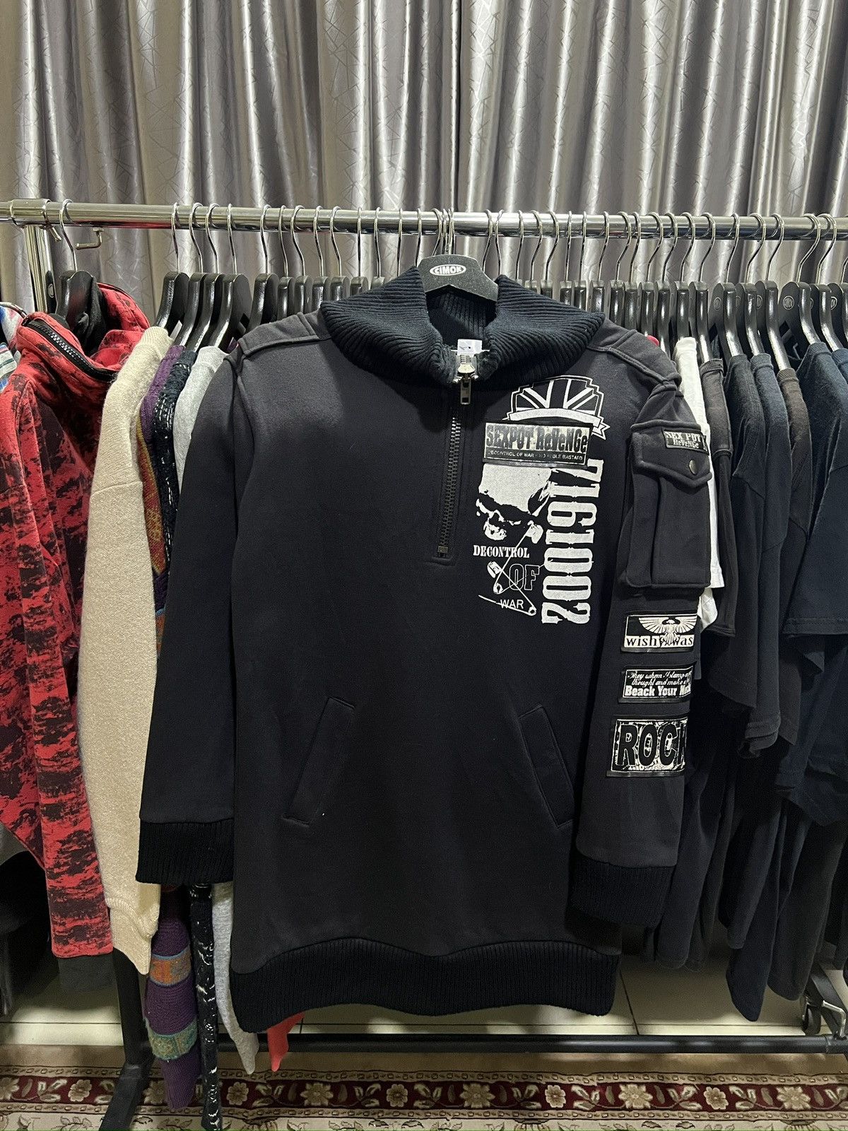 Japanese Brand SexPotRevenge 🇯🇵 Punk Skulls Goth Black Half Zipper Long Size US M / EU 48-50 / 2 - 2 Thumbnail