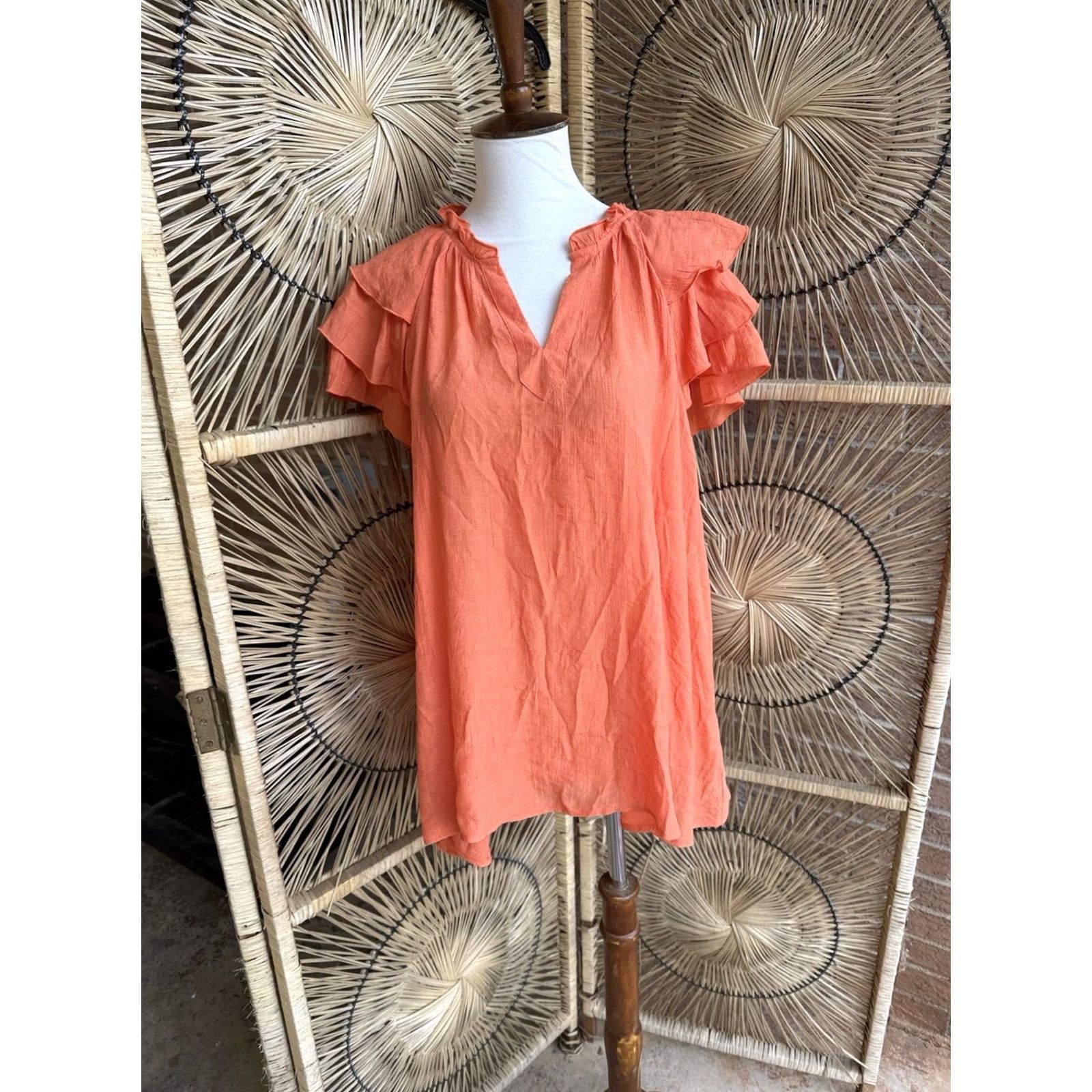 Nanette Lepore VINTAGE Nanette Lepore Blouse Womens Large Orange Flutter Sleeve Peasant NWT Size L / US 10 / IT 46 - 2 Thumbnail