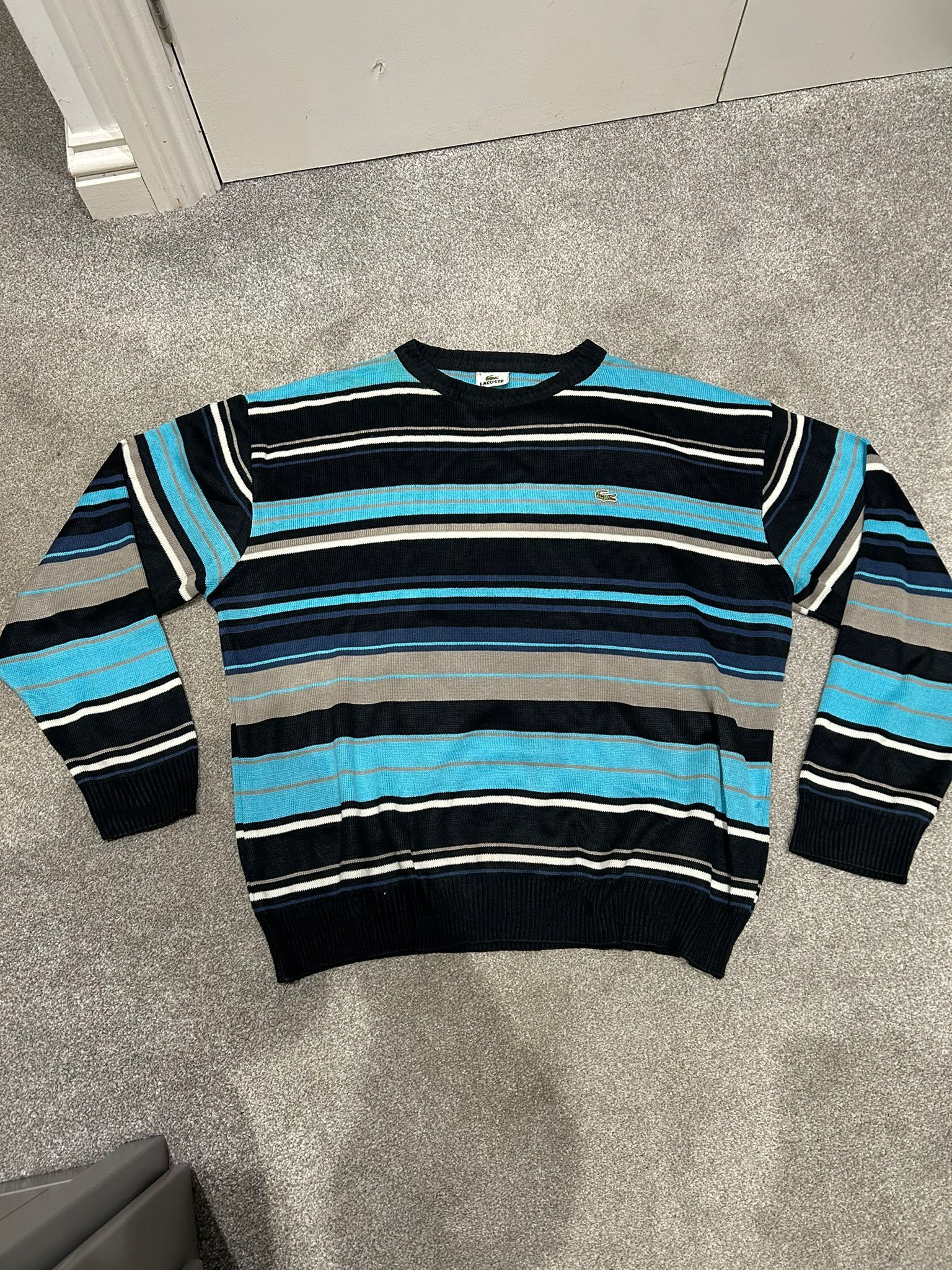 Lacoste Vintage Lacoste Striped Knit – Medium – Blue Turquoise Size US M / EU 48-50 / 2 - 9 Thumbnail
