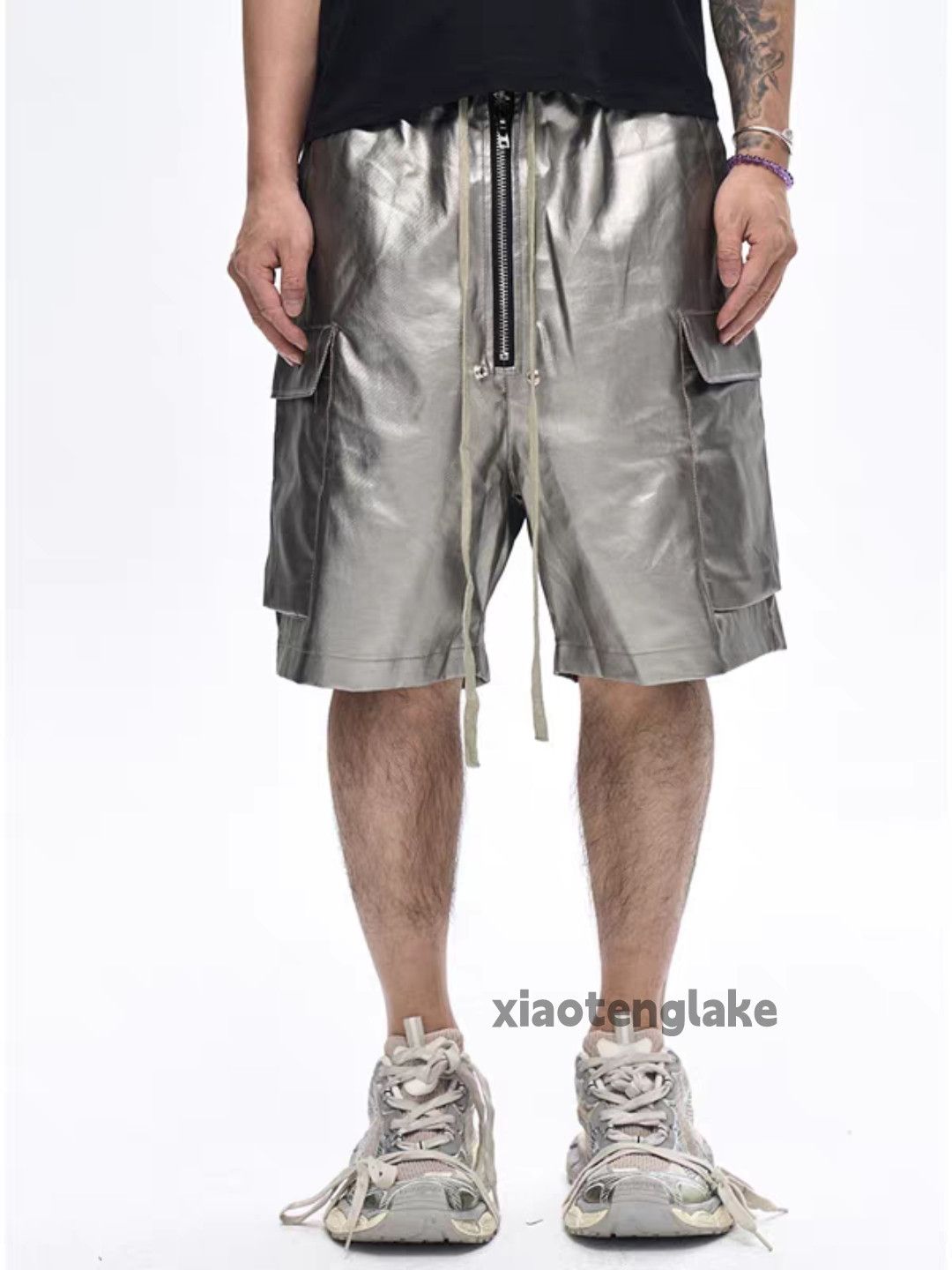 Zipper utility coated wax utility loose baggy cargo shorts