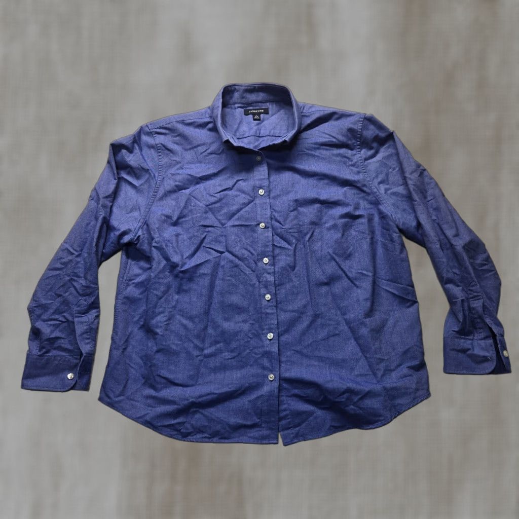 Lands' End Lands' End Solid Blue Long Sleeve Button-Down Shirt Adult Men XL Blue Shirt Button-Up Men XL Lands' End Size US XL / EU 56 / 4 - 1 Thumbnail