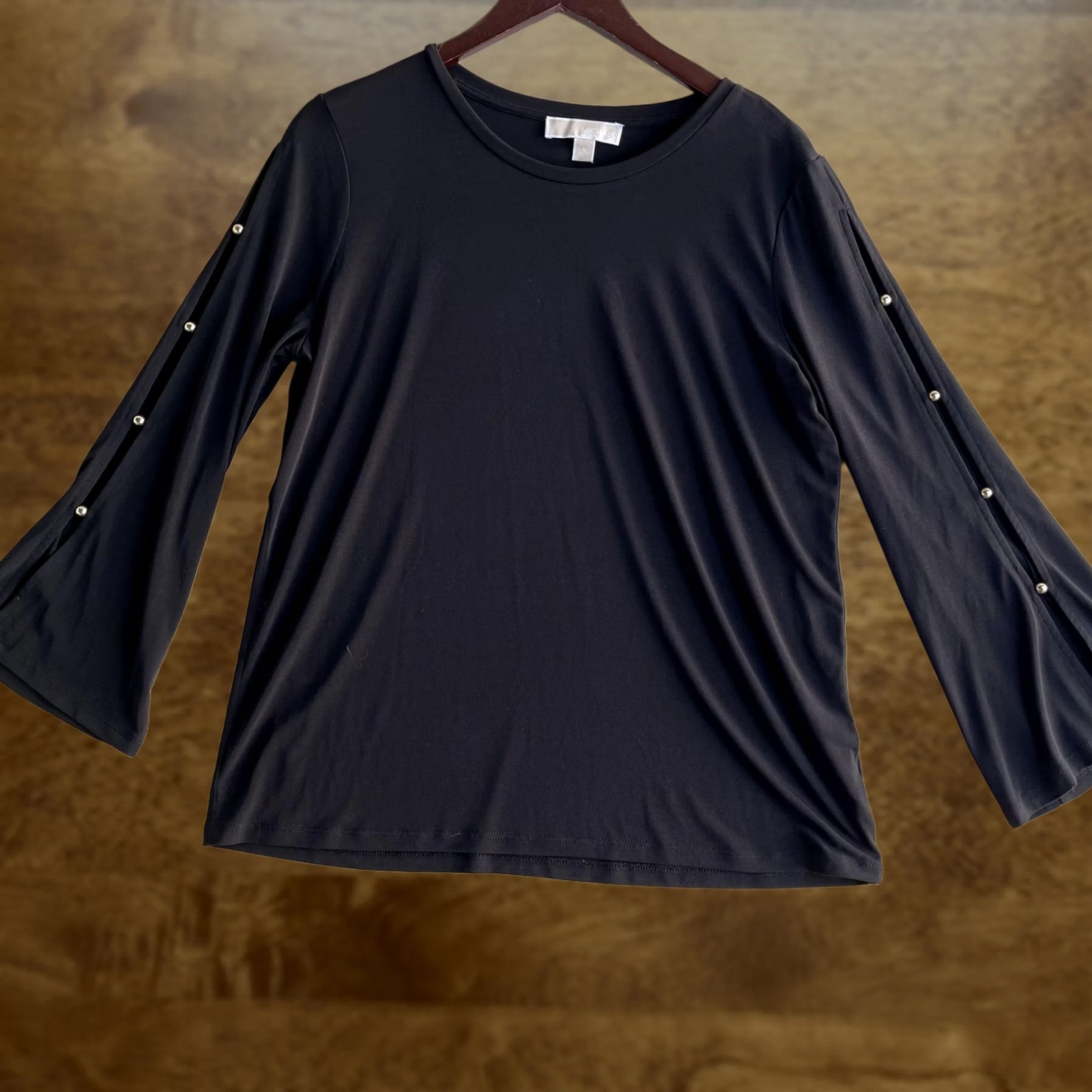 Michael Kors Michael Kors Blouse Womens Large Black Slit Long Sleeve Button Stretch Top Size L / US 10 / IT 46 - 1 Thumbnail