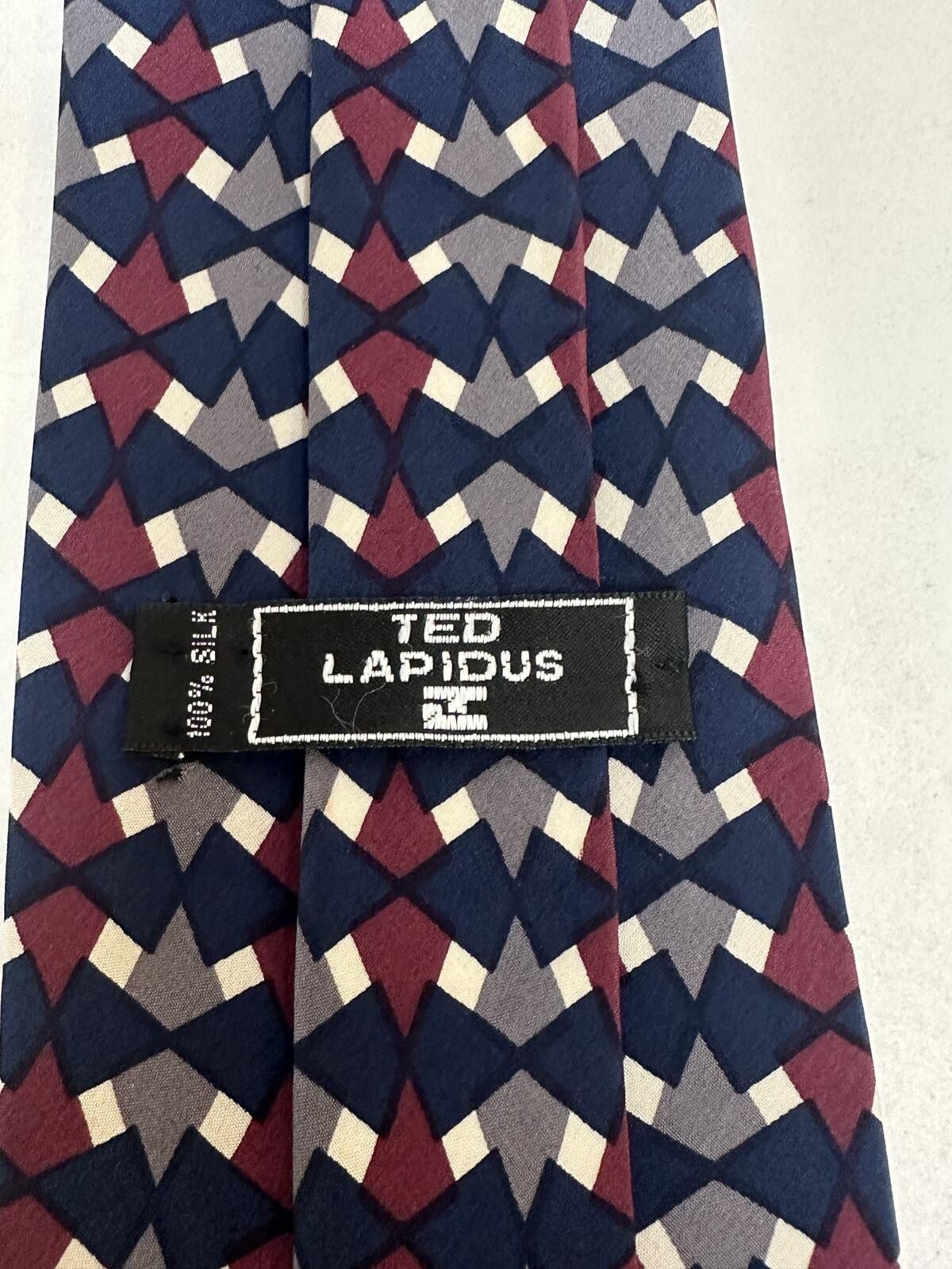 TED LAPIDUS Vintage Ted Lapidus 100% silk tie navy/burgundy/grey/cream Size ONE SIZE - 2 Thumbnail