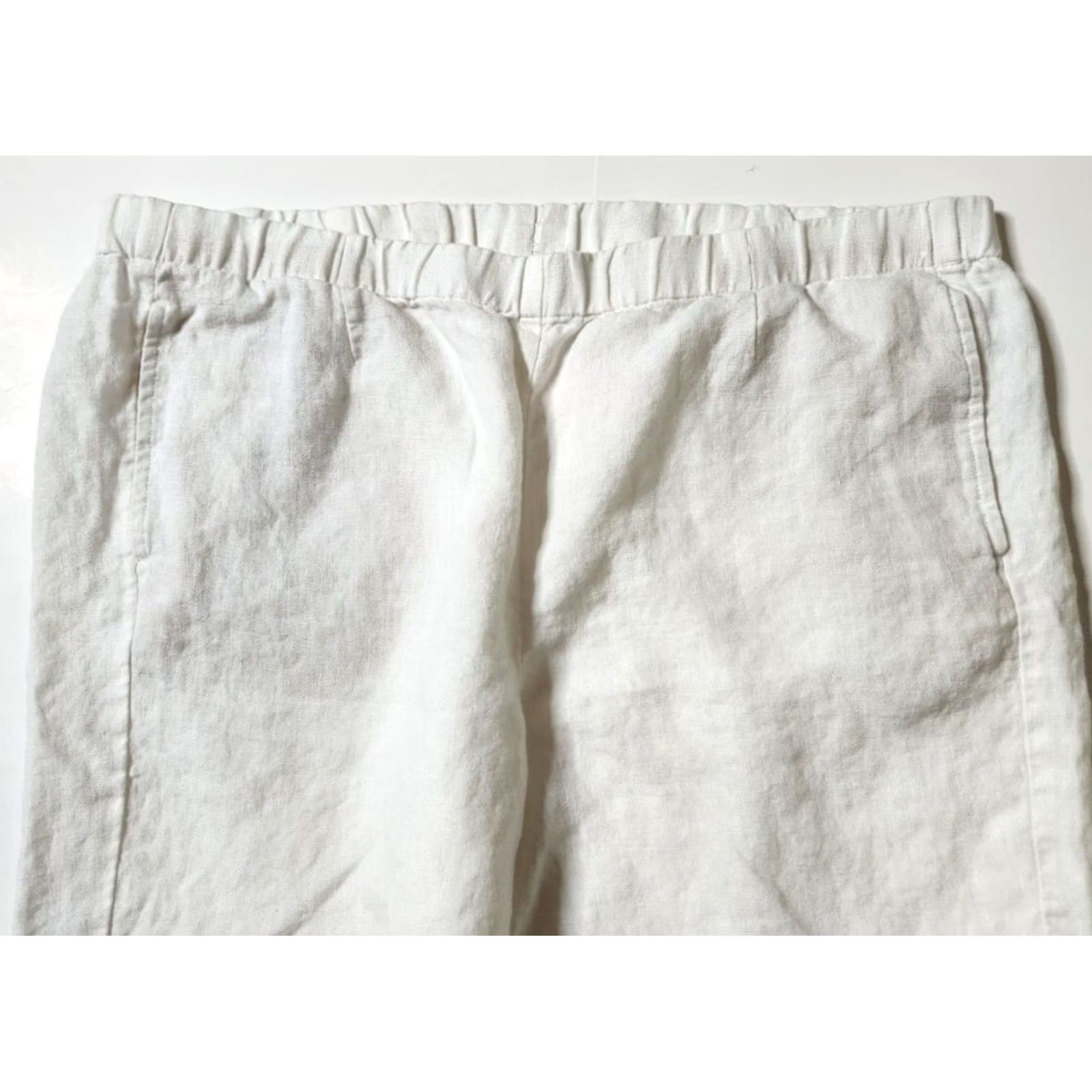 J. Jill J Jill Petite L Pants White 100% Linen Wide Leg Cropped Pockets Flat Front Womens Size 36" / US 14 / IT 50 - 3 Thumbnail