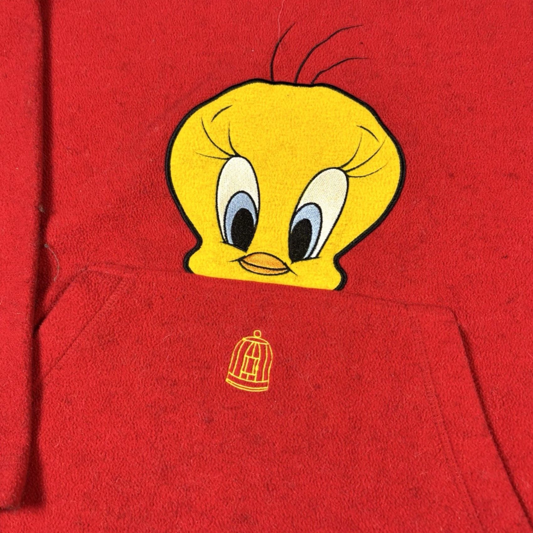 Vintage VINTAGE Looney Tunes Hoodie Tweetie Bird Fleece Red Pullover XL 90s Cartoon Mens Pullover Hooded Cotton Embroidered Bugs Bunny Cap Pattern Solid Size US XL / EU 56 / 4 - 3 Thumbnail