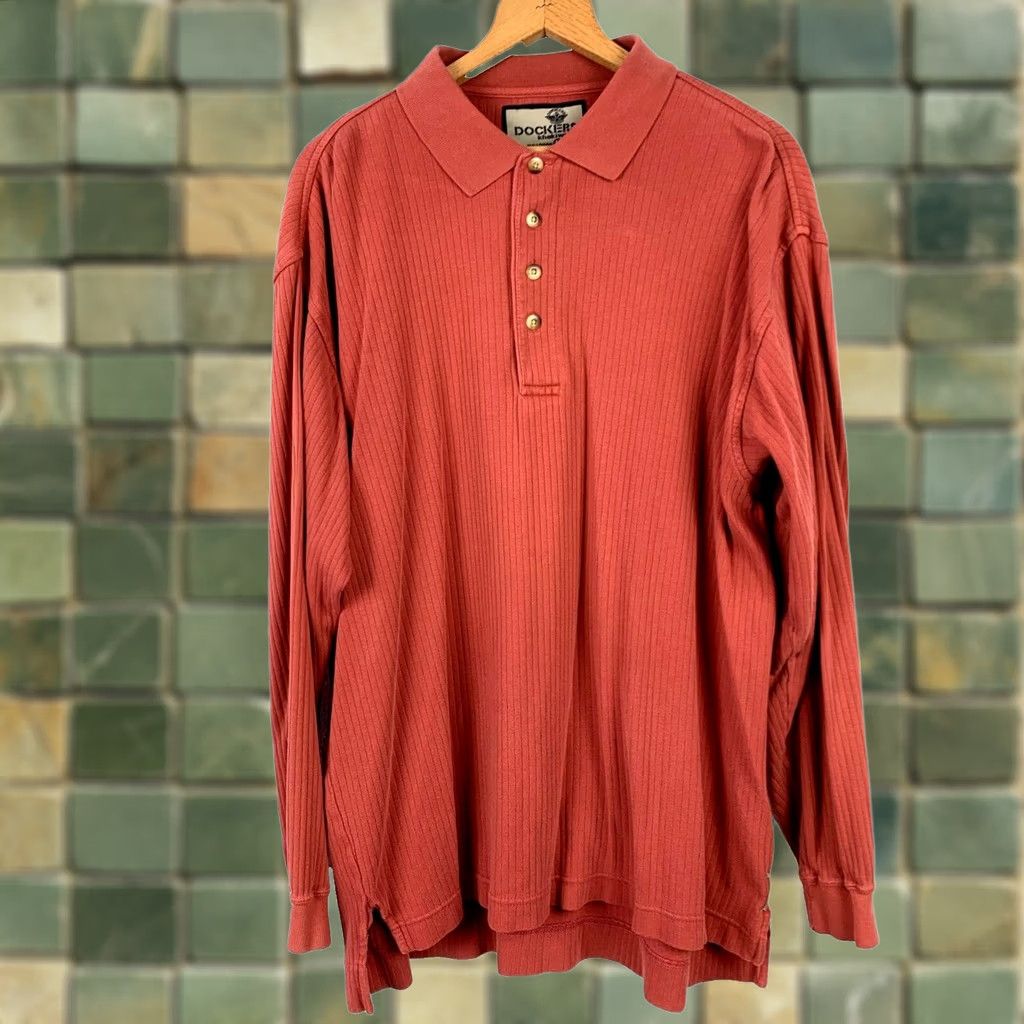 Dockers VINTAGE Dockers Polo Shirt Long Sleeve Orange 90s Khakiware Ribbed Large Mens Size US L / EU 52-54 / 3 - 1 Thumbnail