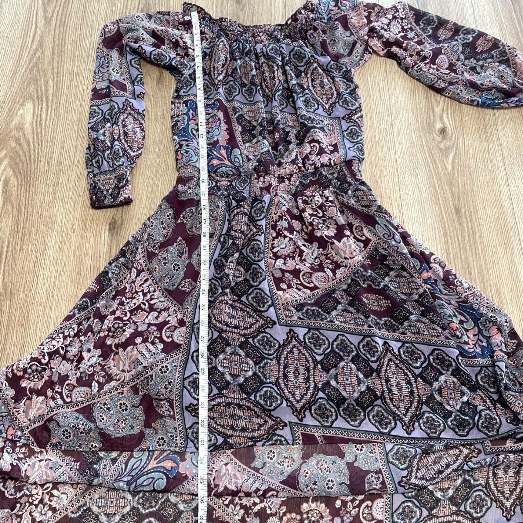 Vintage VINTAGE Fire Los Angeles Womens Dress Small Long Purple Paisley Peasant Boho Ruched Size S / US 4 / IT 40 - 7 Thumbnail