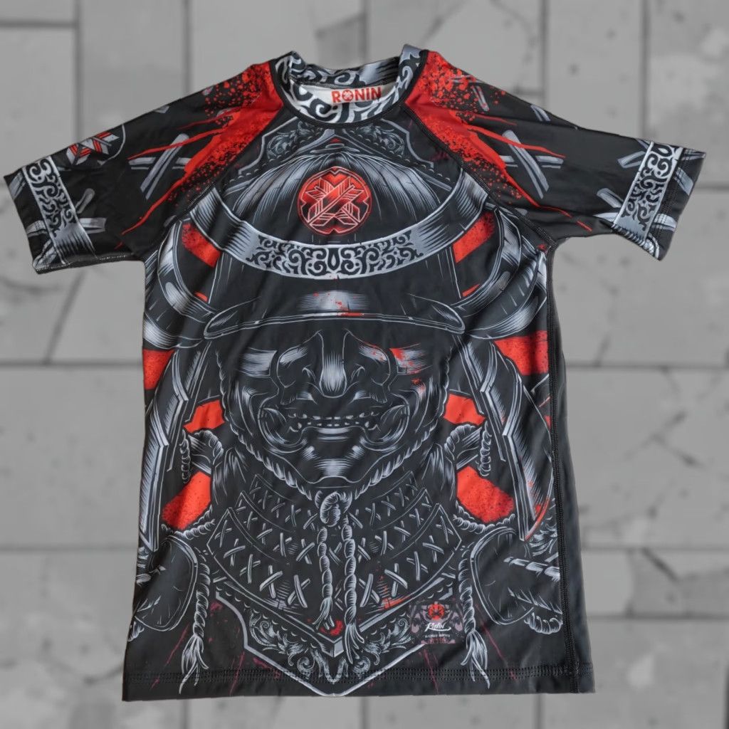 Ronning Ronin Shirt Small Black Samurai Koi Fish Graphic Print Short Sleeve Crew Neck Pullover Activewear MMA Jiu-Jitsu Mens Blackout Double-Sided Size US S / EU 44-46 / 1 - 1 Thumbnail