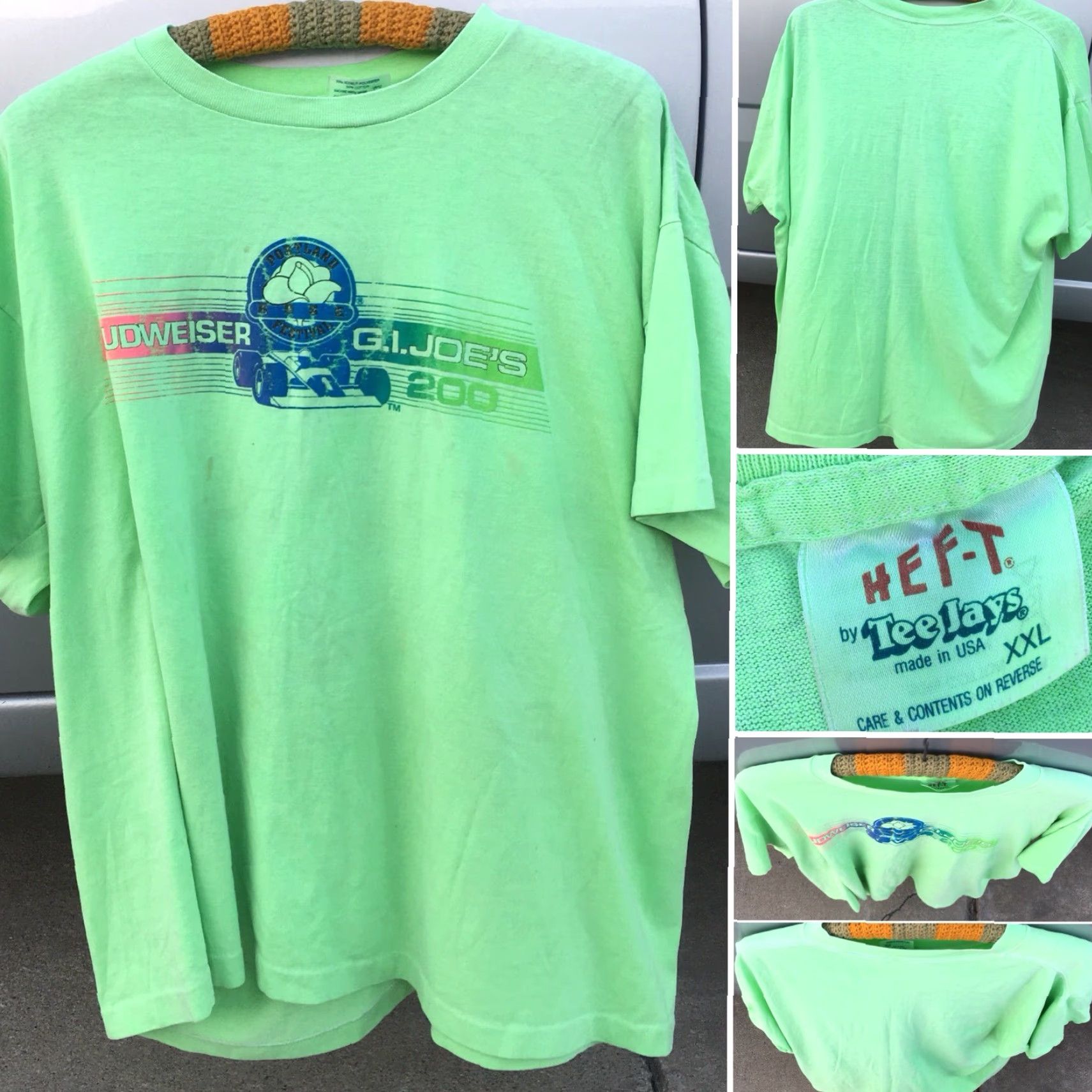 Vintage VINTAGE G.I. JOE’S 200 Portland Rose Festival T-Shirt Neon 80s 1980s 2XL Mens Green Graphic Tee HEF-T by Tee Jays Size US XXL / EU 58 / 5 - 2 Thumbnail