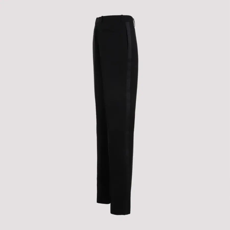 Saint Laurent Paris o1s1wg111224 High-Waisted Tuxedo Pants Grain de Poudre Black Size US 38 / EU 54 - 3 Thumbnail