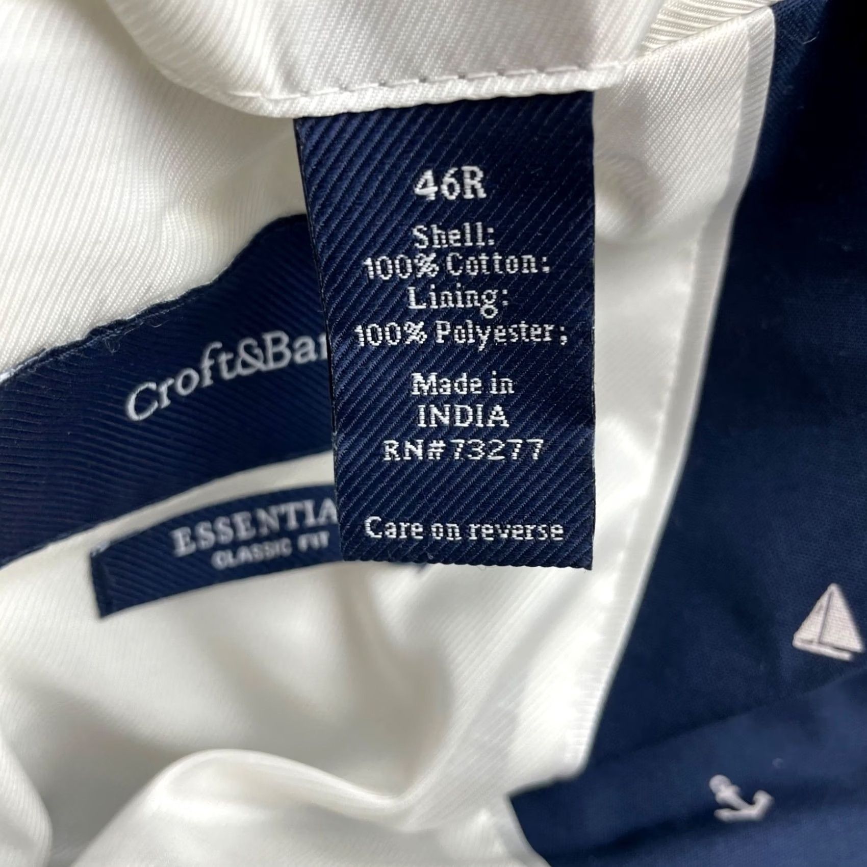 Croft & Barrow Croft & Barrow Men’s 2-Button Blazer 46R Navy Nautical Anchors 100% Cotton Size 46R - 6 Thumbnail