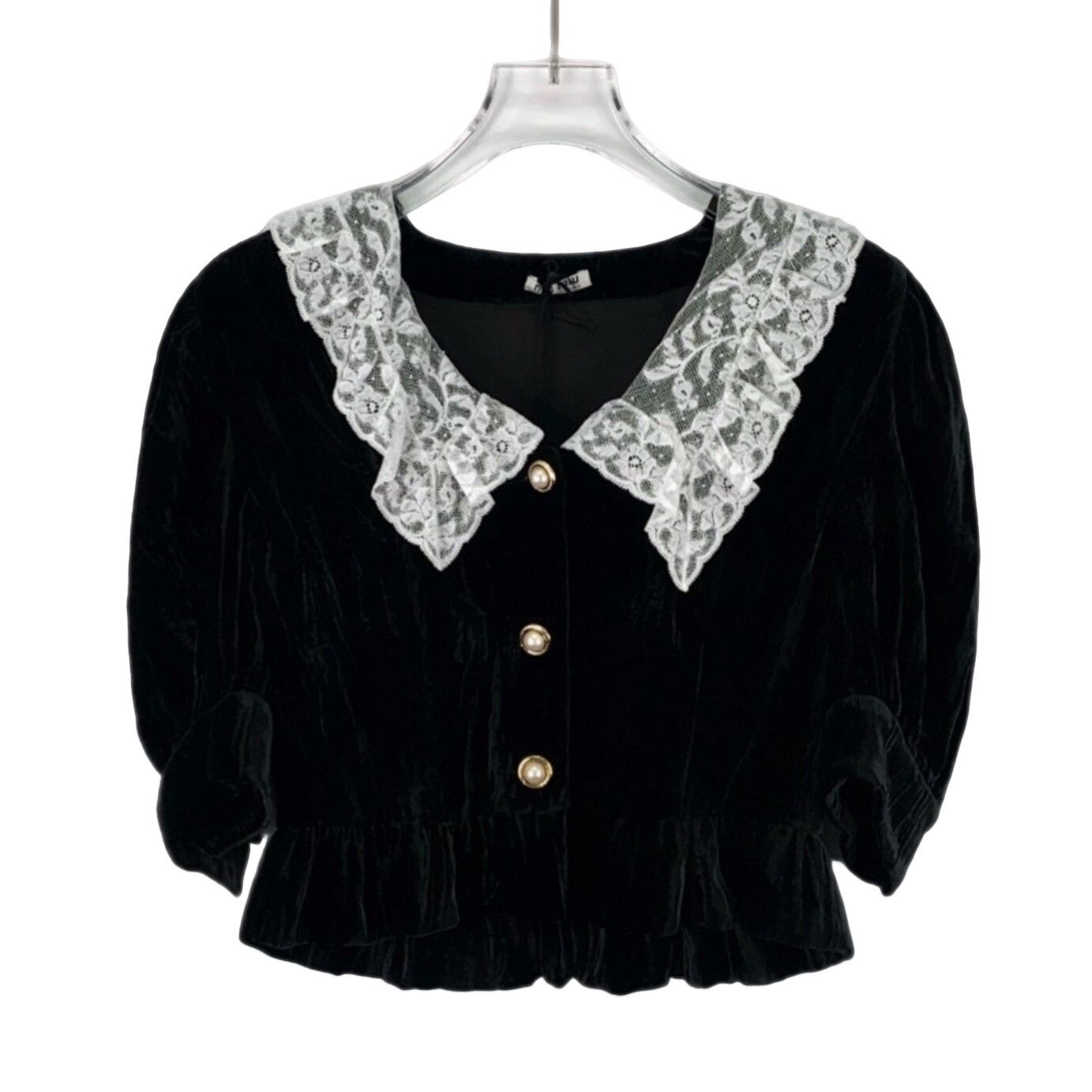 Miu Miu Miu Miu Lace Collar Velvet Blouse IT 36 Size XS / US 0-2 / IT 36-38 - 1 Thumbnail