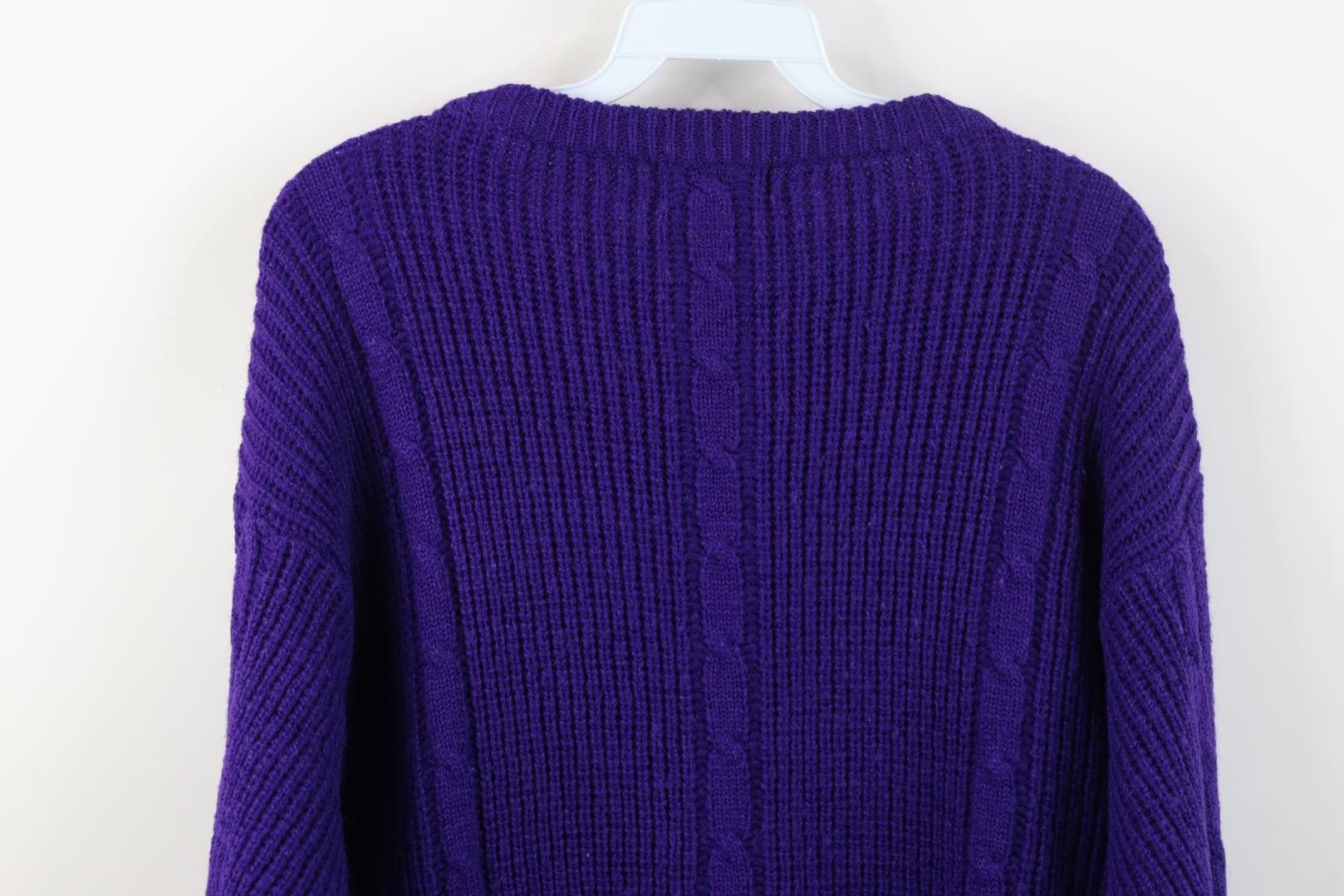 Vintage Vintage 90s Streetwear Ribbed Cable Knit Sweater Purple Size L / US 10 / IT 46 - 8 Thumbnail