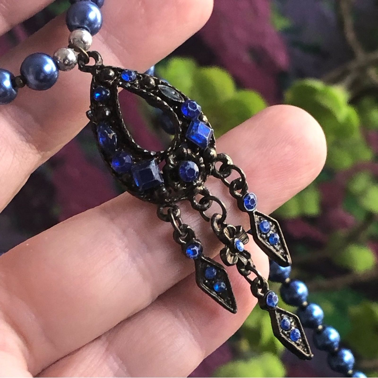 Handmade Handcrafted repurpose blue stone fringe Pearl necklace Size ONE SIZE - 10 Thumbnail