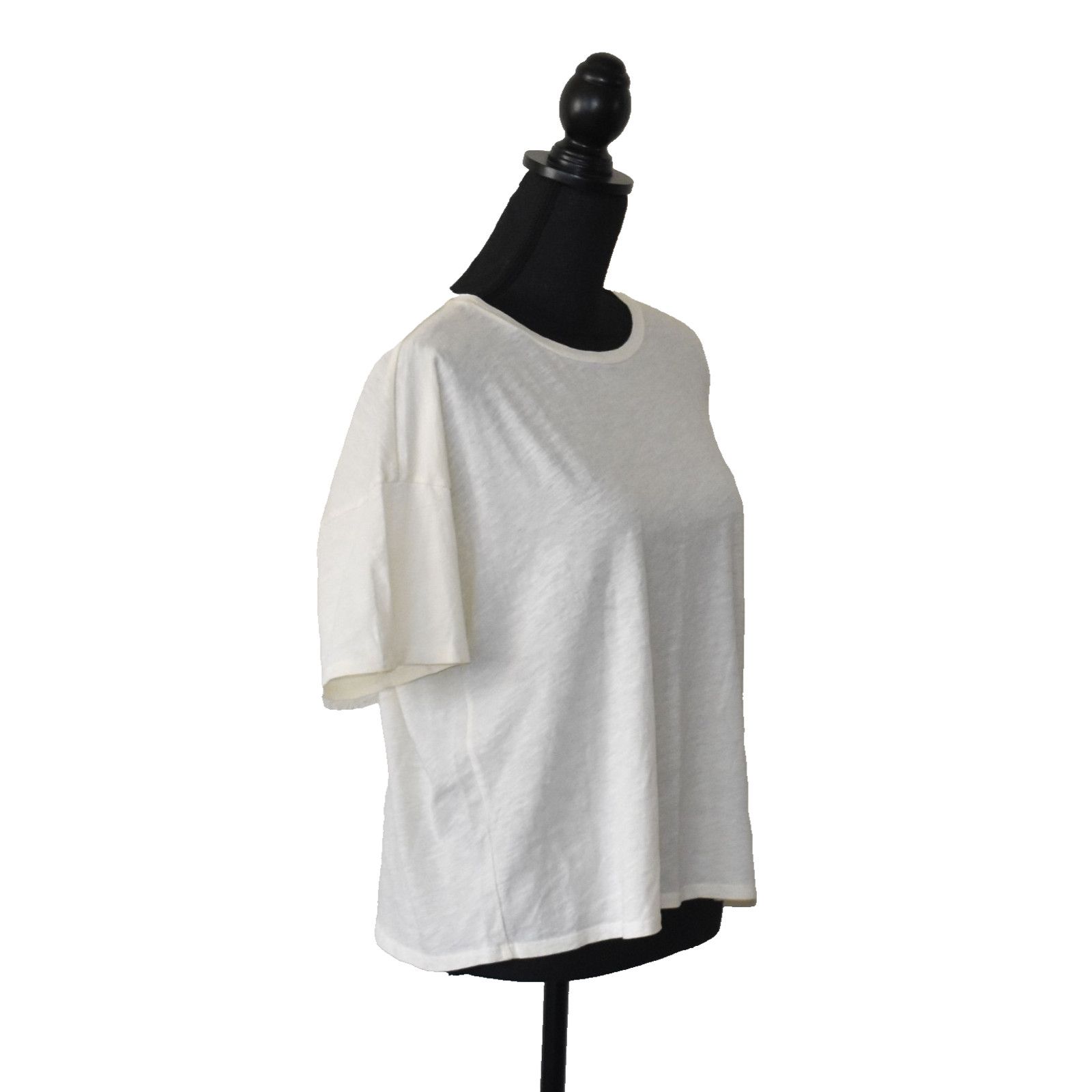 Eileen Fisher EILEEN FISHER Cream Peruvian Org Cotton Crew Neck SS Top S Size S / US 4 / IT 40 - 2 Thumbnail