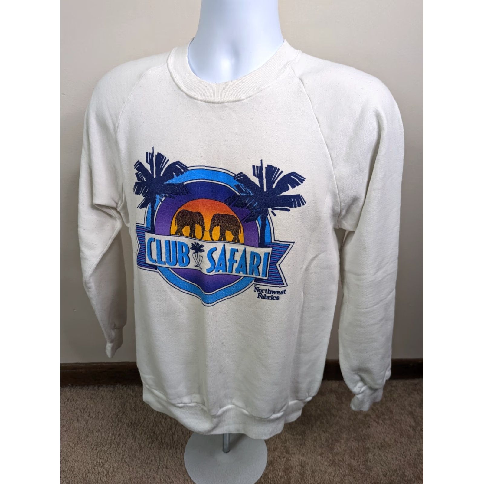 Jerzees VINTAGE JERZEES Raglan Crewneck Sweatshirt USA Club Safari White Mens M Size US M / EU 48-50 / 2 - 4 Thumbnail