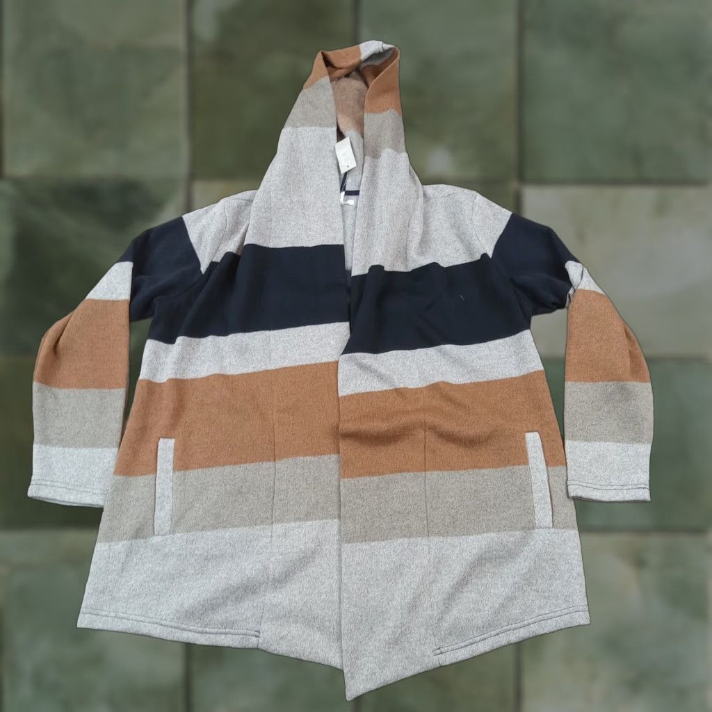 Vintage Maurices Women's XL Gray Striped Open Front Hooded Cardigan Sweater Size XL / US 12-14 / IT 48-50 - 1 Thumbnail