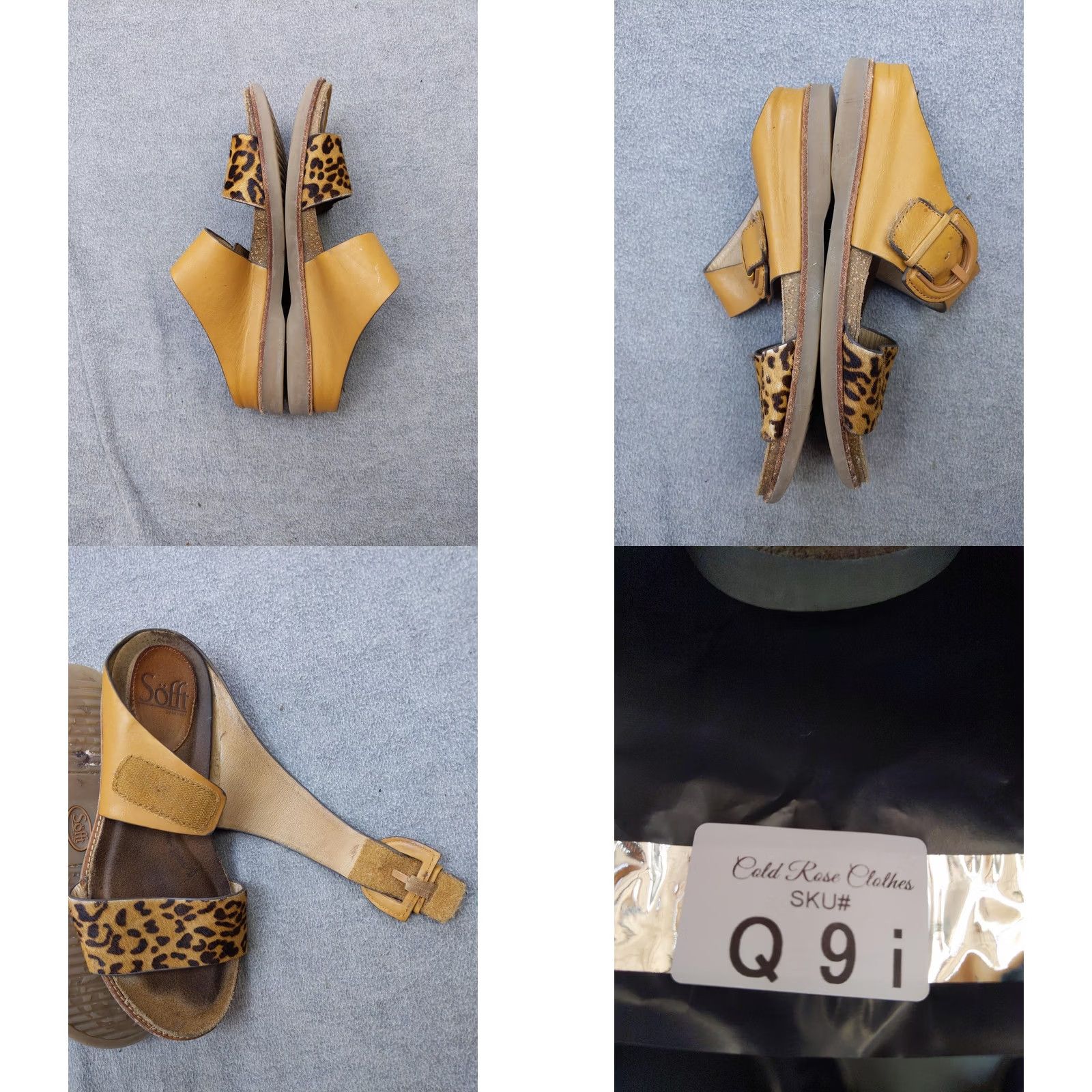 Vintage Sofft Sandals Womens 8 Slide Leopard Haircalf Leather Buckle Brown Leather Open Toe Cushioned Footbed Size US 8 / IT 38 - 9 Thumbnail