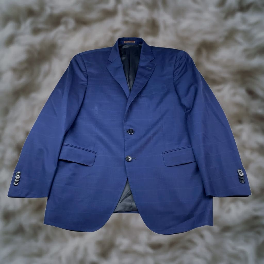Peter Millar Peter Millar Blazer Jacket Men's 100% Wool Blue Windowpane Plaid 40R 2-Button Notch Lapel Tailored Regular Jacket/Coat Size 40R - 1 Thumbnail