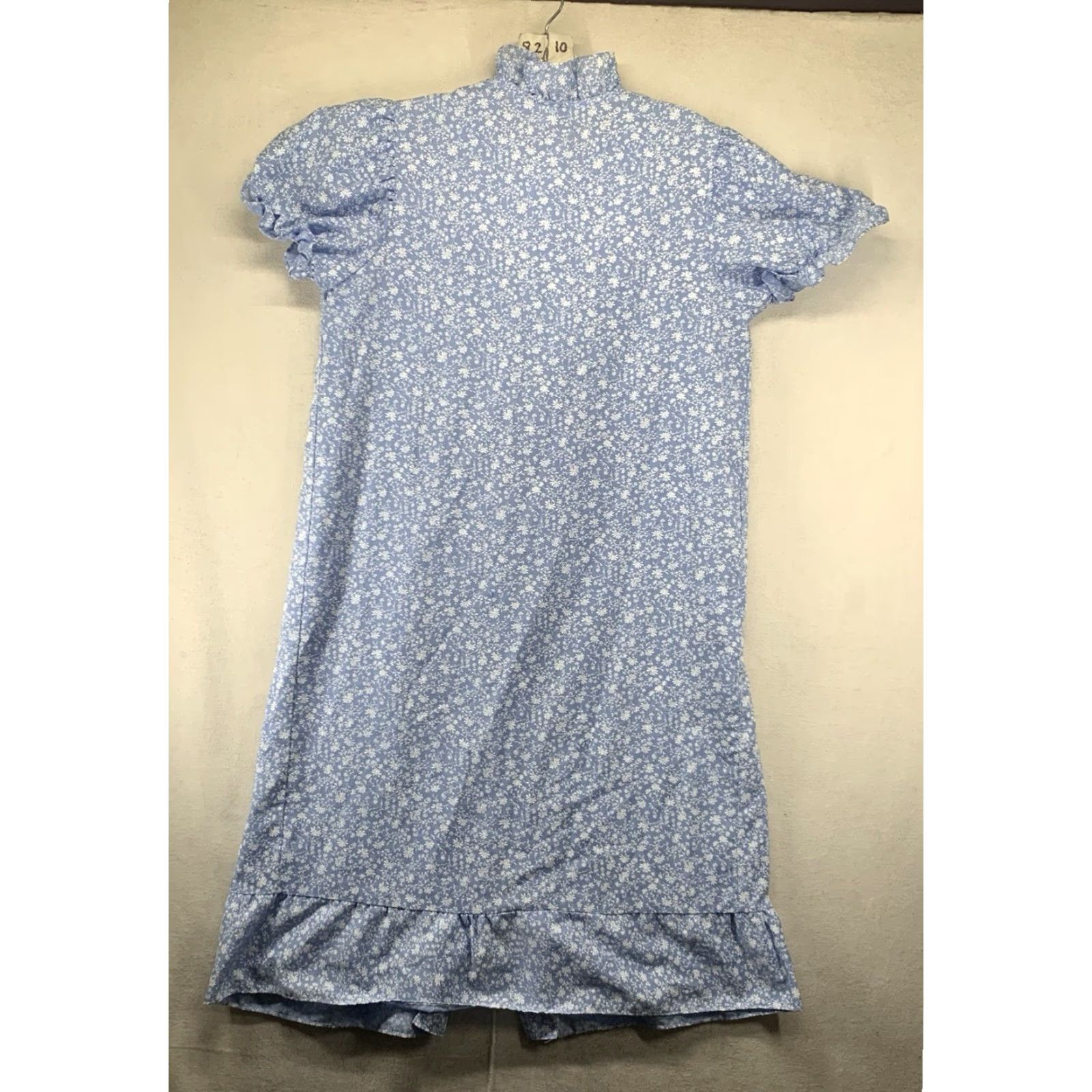Gloverall VINTAGE Night Time Creations Blue Floral Knit Cotton Polyester Short Sleeve One Piece House Dress Gown Robe M Medium Pullover Duster Women's Size M / US 6-8 / IT 42-44 - 4 Thumbnail