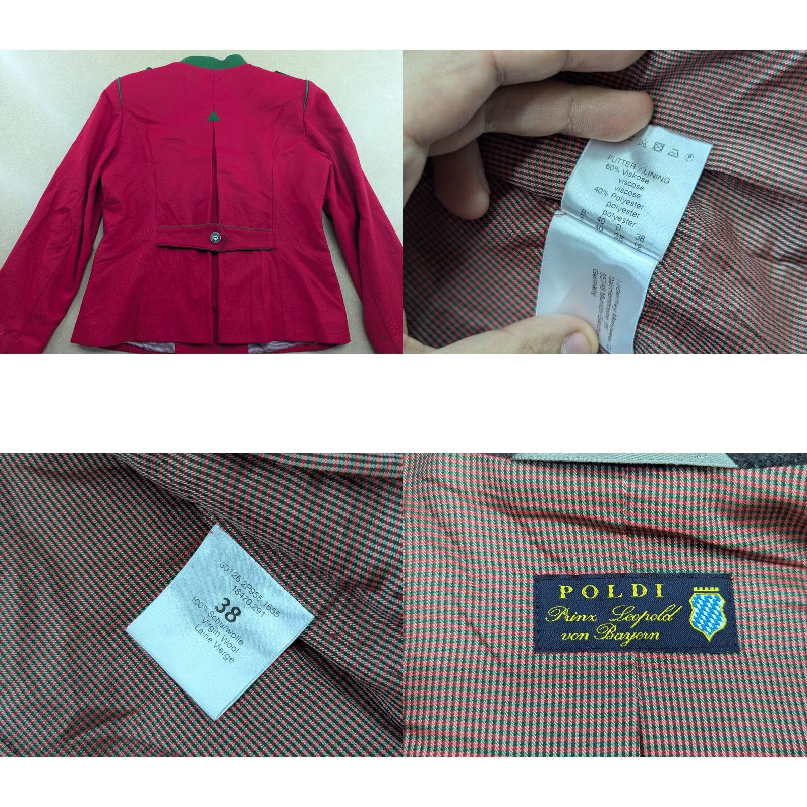 Vintage POLDI Prinz Leopold Von Bayern Womens Blazer Size 38 Red Wool Trachten Long Sleeve Button Jacket Size XS / US 0-2 / IT 36-38 - 9 Thumbnail