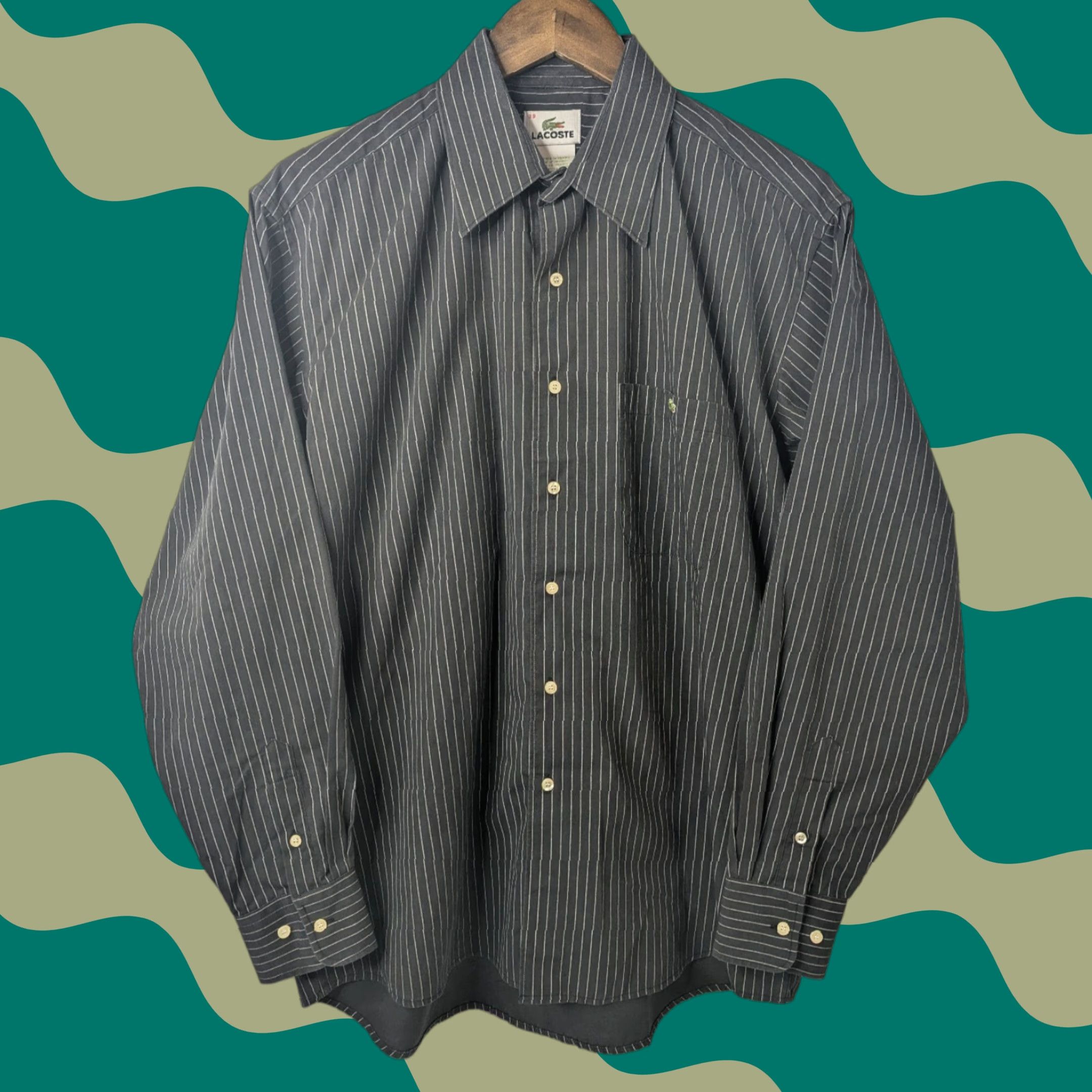 Lacoste Lacoste Shirt 38 Black PinStripe Long Sleeve Button-Down Preppy France Mens Size US M / EU 48-50 / 2 - 1 Thumbnail