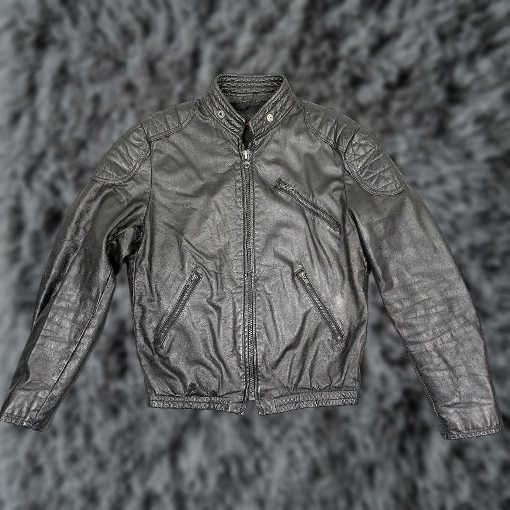 Vintage Brooks Leather Motorcycle Jacket Men's 40 Small Black Cafe