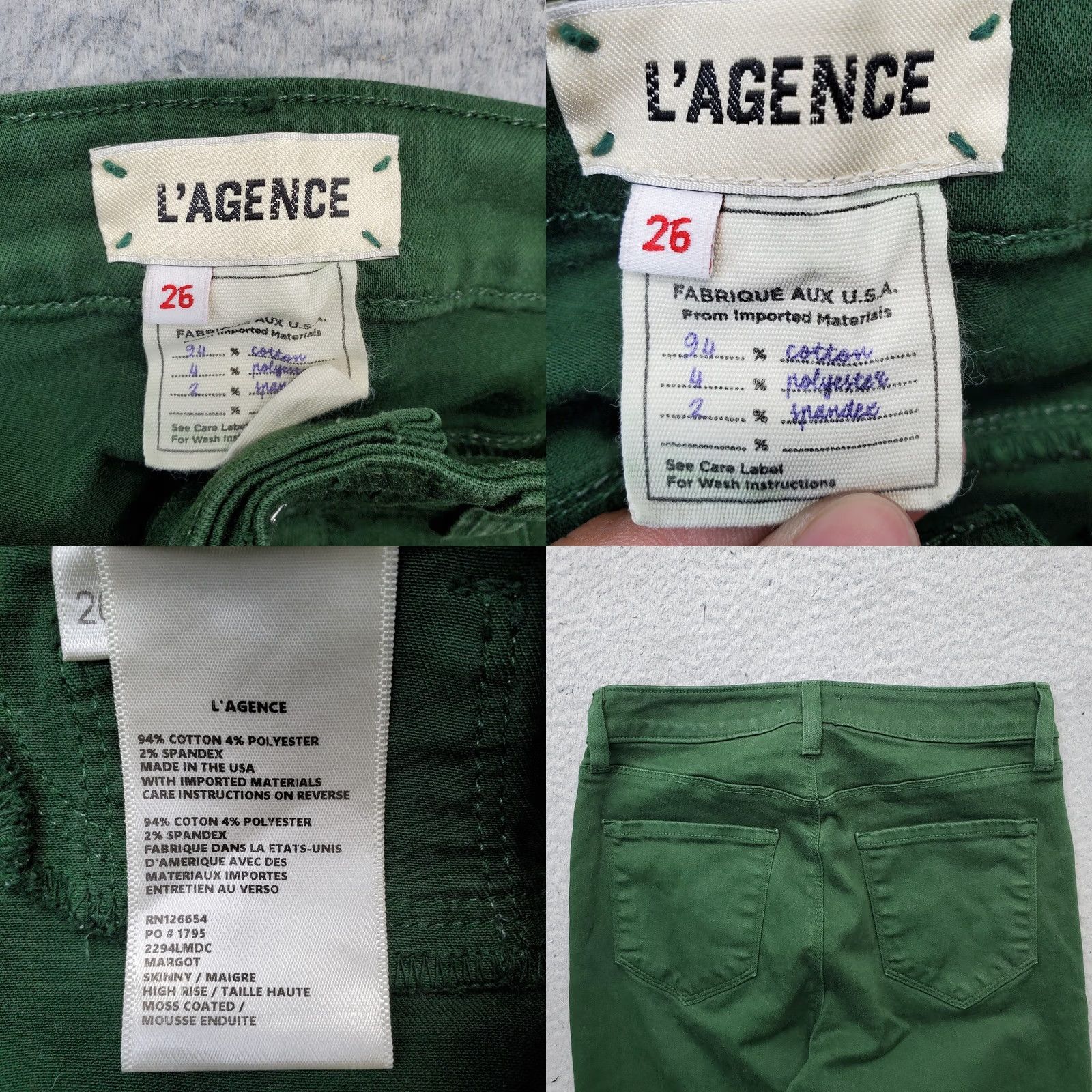 L'AGENCE L'Agence Green Denim Stretch Americana Streetwear Skinny Leg Jeans Womens 26 Size 26" / US 2 / IT 38 - 8 Thumbnail