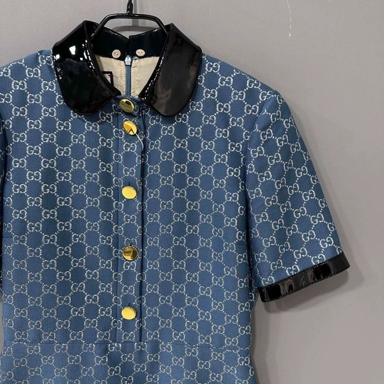 chinese dress ladies Gucci Blue GG Lamé Dress With Detachable Collar – Runway Catalog main image 0