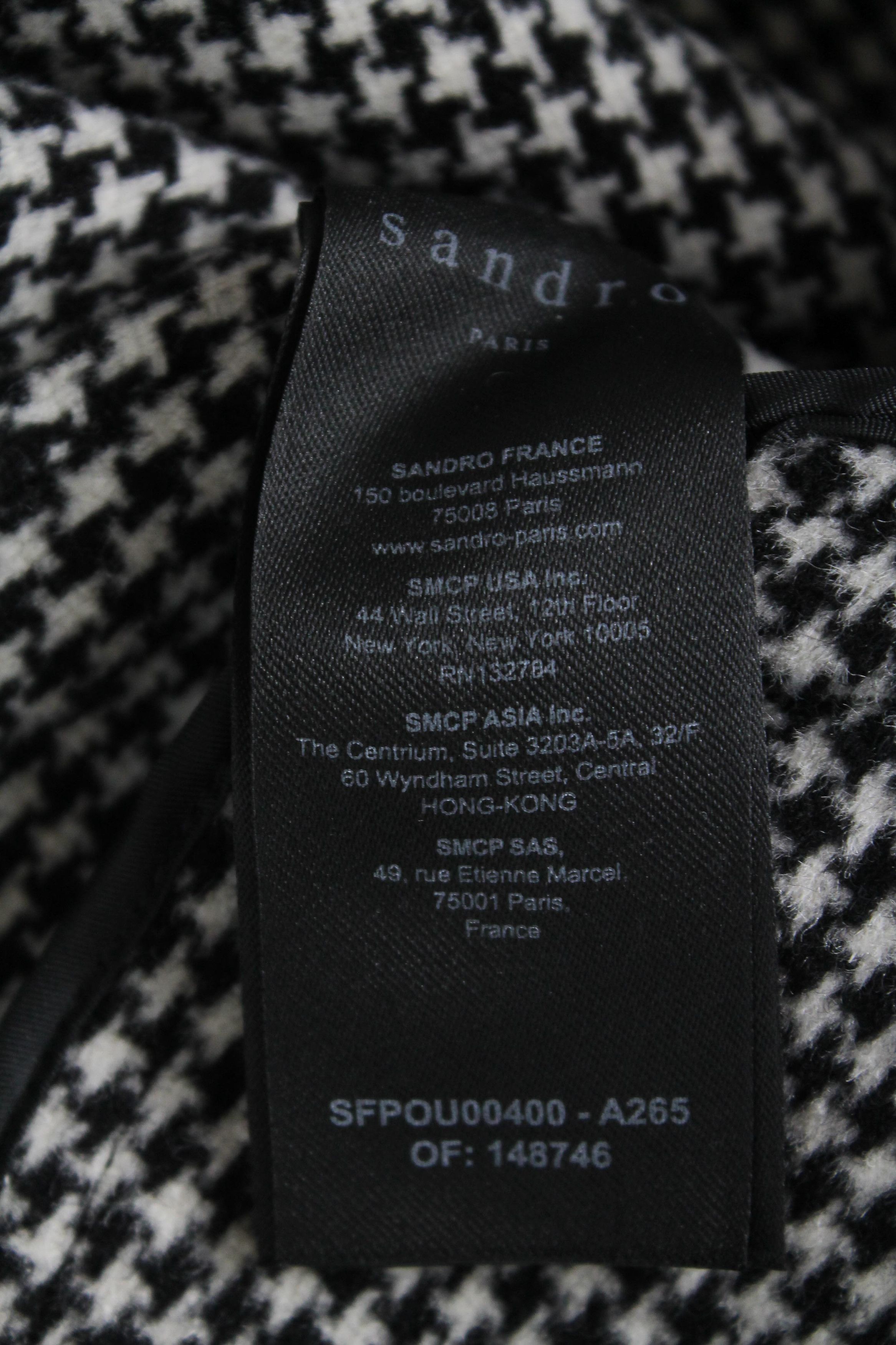 Sandro SANDRO Loumy Jacket Women's (EU) 34 Houndstooth Wool Blend Size XS / US 0-2 / IT 36-38 - 6 Thumbnail