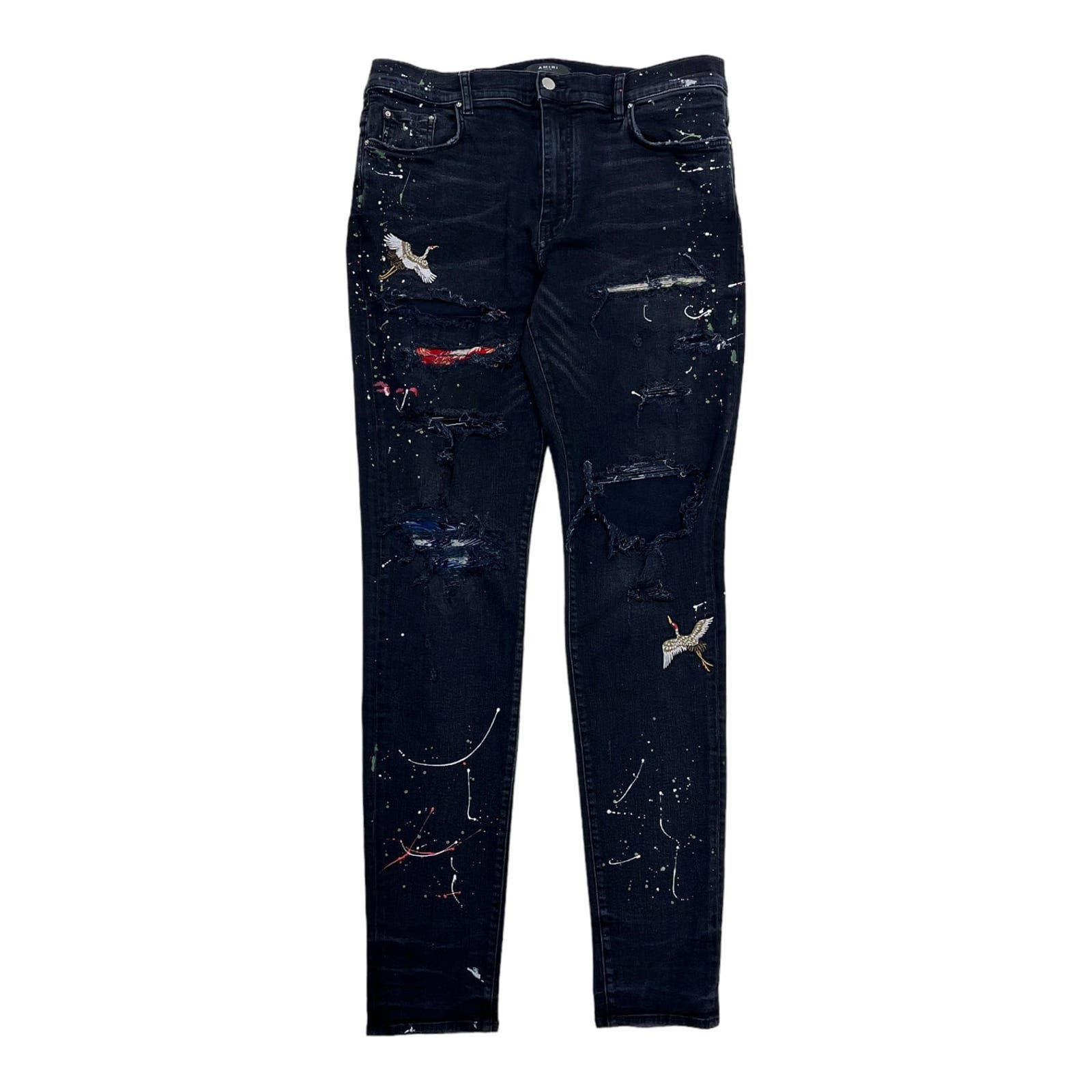 image of Amiri Art Patch Crane Patch Jeans Aged Black, Men's (Size 38)