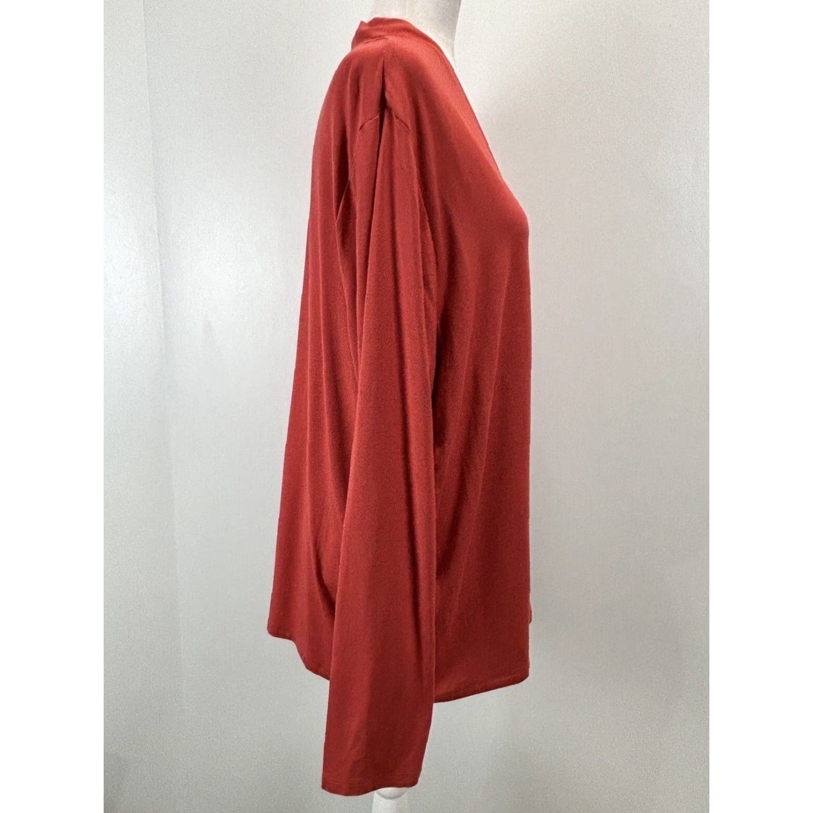 Talbots TALBOTS VINTAGE Plus Size 2X Long Sleeve V-Neck Blouse Orange Stretch Womens Size XXL / US 16-18 / IT 52-54 - 4 Thumbnail
