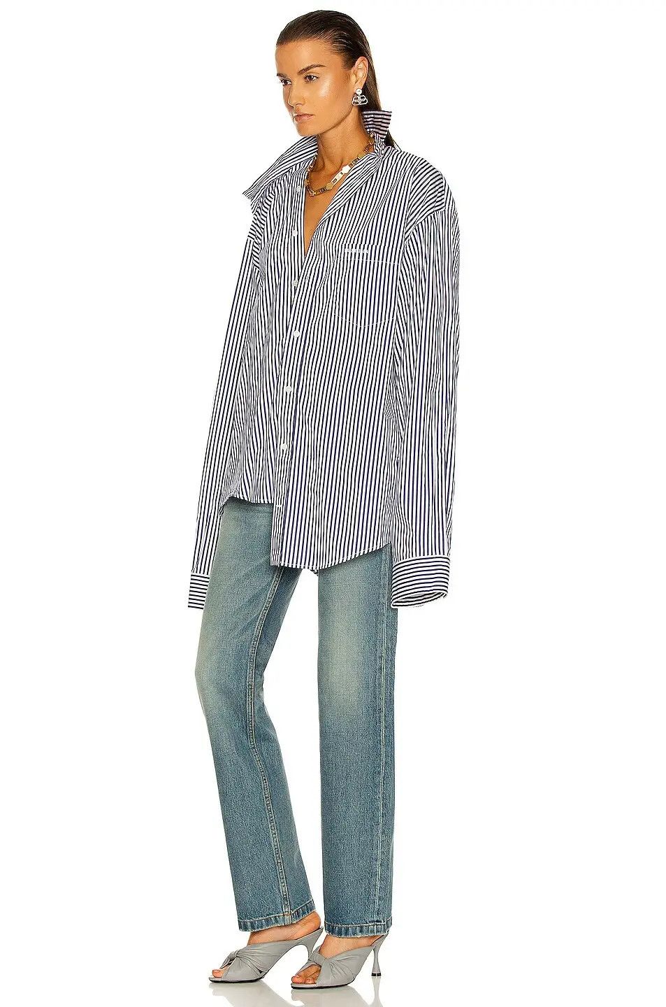 Balenciaga o1bcso1str1124 Twisted Shirt in Navy/White Size XS / US 0-2 / IT 36-38 - 3 Thumbnail