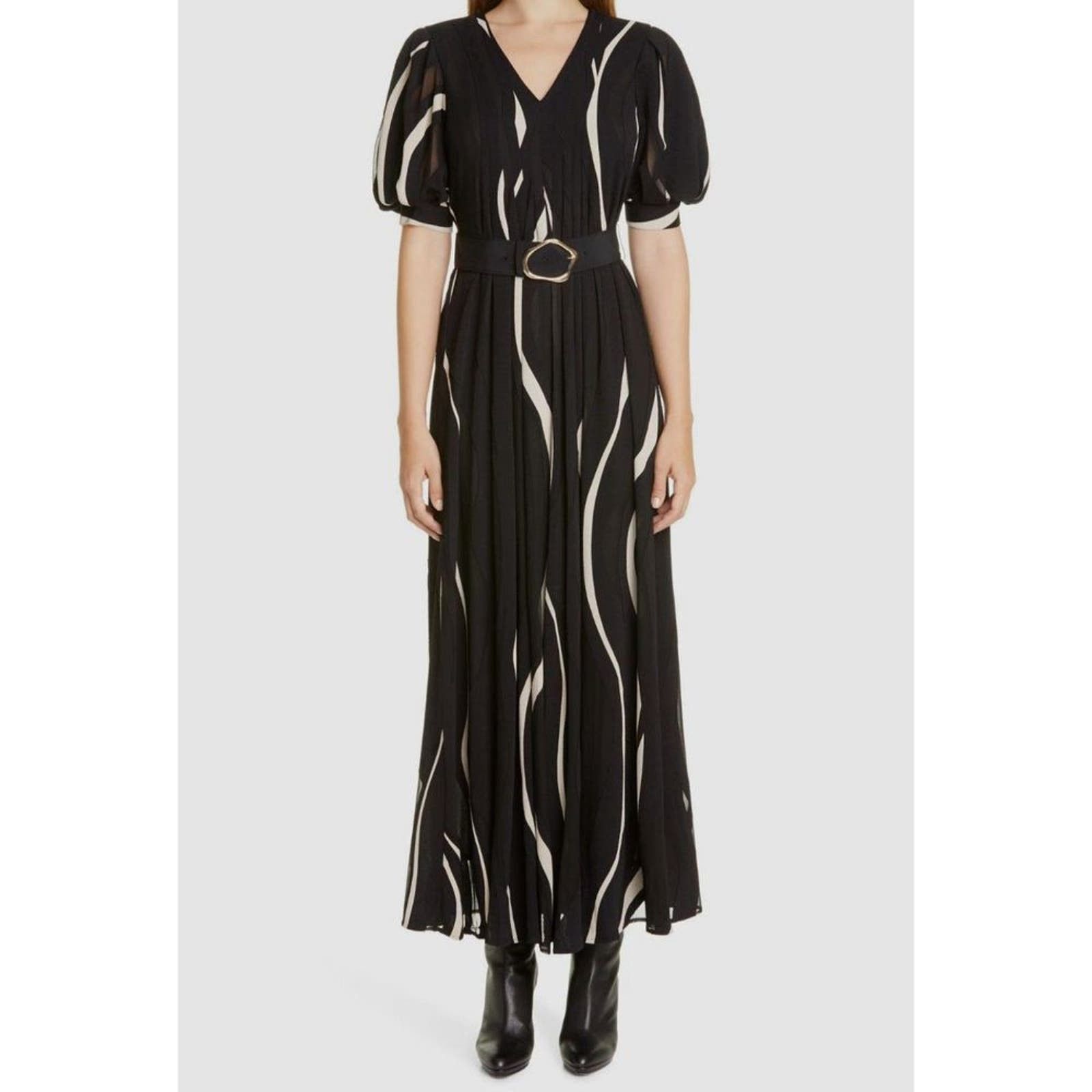 image of Lafayette 148 Cascading Burnout Sutherland Dress Size 4 NWT in Black, Women's