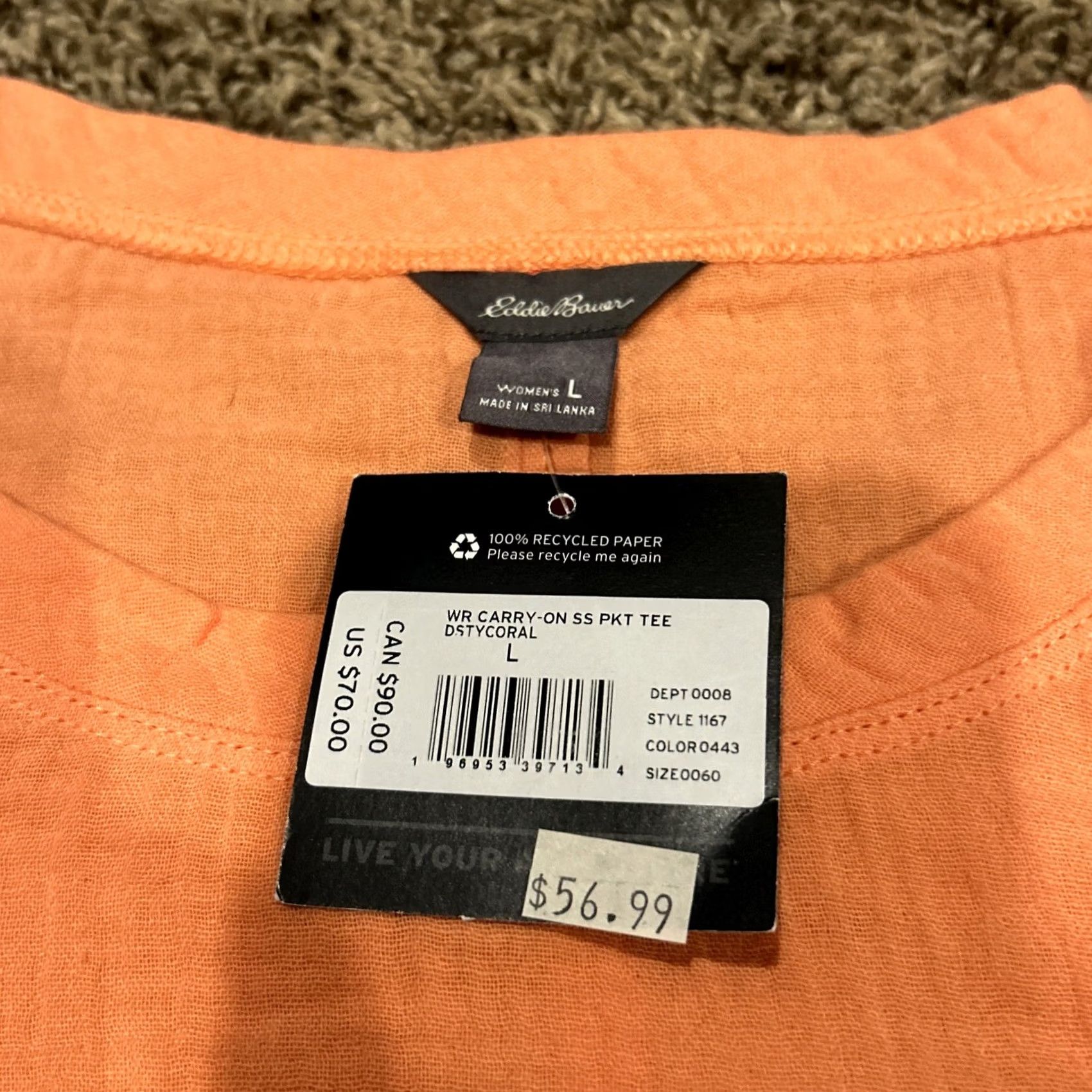 Eddie Bauer Eddie Bauer Top Womens L Orange Women Cotton Nwt Size L / US 10 / IT 46 - 2 Thumbnail