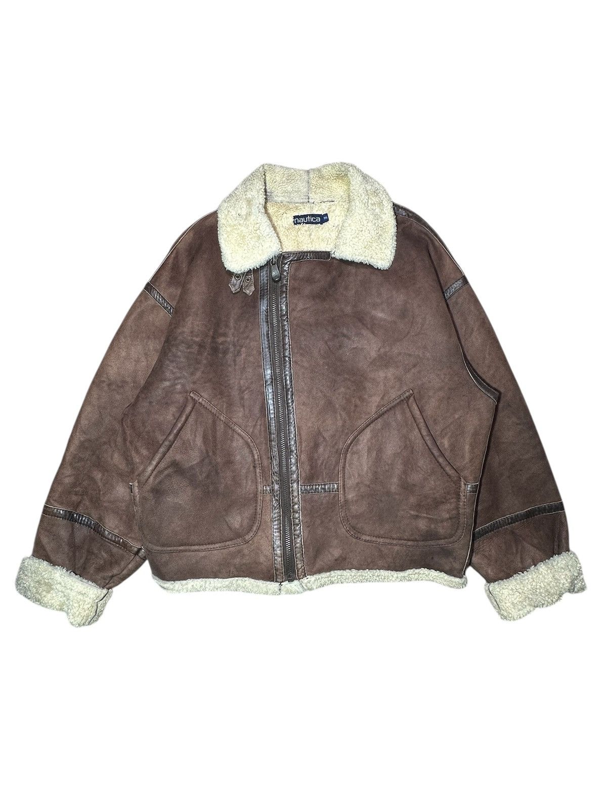 Nautica Vintage Nautica brown sheepskin shearling bomber jacket Size US XL / EU 56 / 4 - 1 Thumbnail