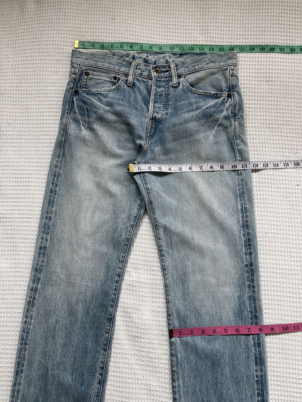 Japanese Brand Rare🔥Vtg MUVEIL Selvedge Redline Light Blue Jeans Size US 33 - 13 Thumbnail