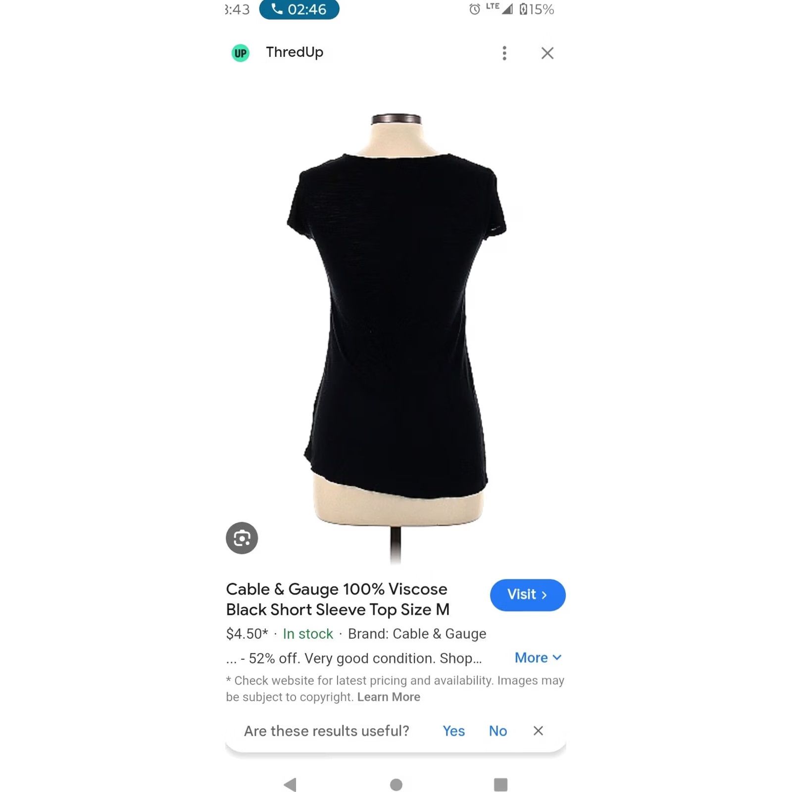 Vintage Cable & Gauge Black V-Neck Short Sleeve T-Shirt 1X Womens Plus Medium Size XL / US 12-14 / IT 48-50 - 2 Thumbnail
