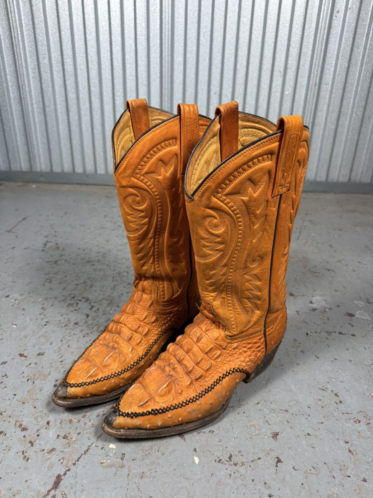 Other 80s Vintage Rudel Made In Usa Crocodile Vamp Cowboy Boots Size US 10.5 / EU 43-44 - 4 Thumbnail