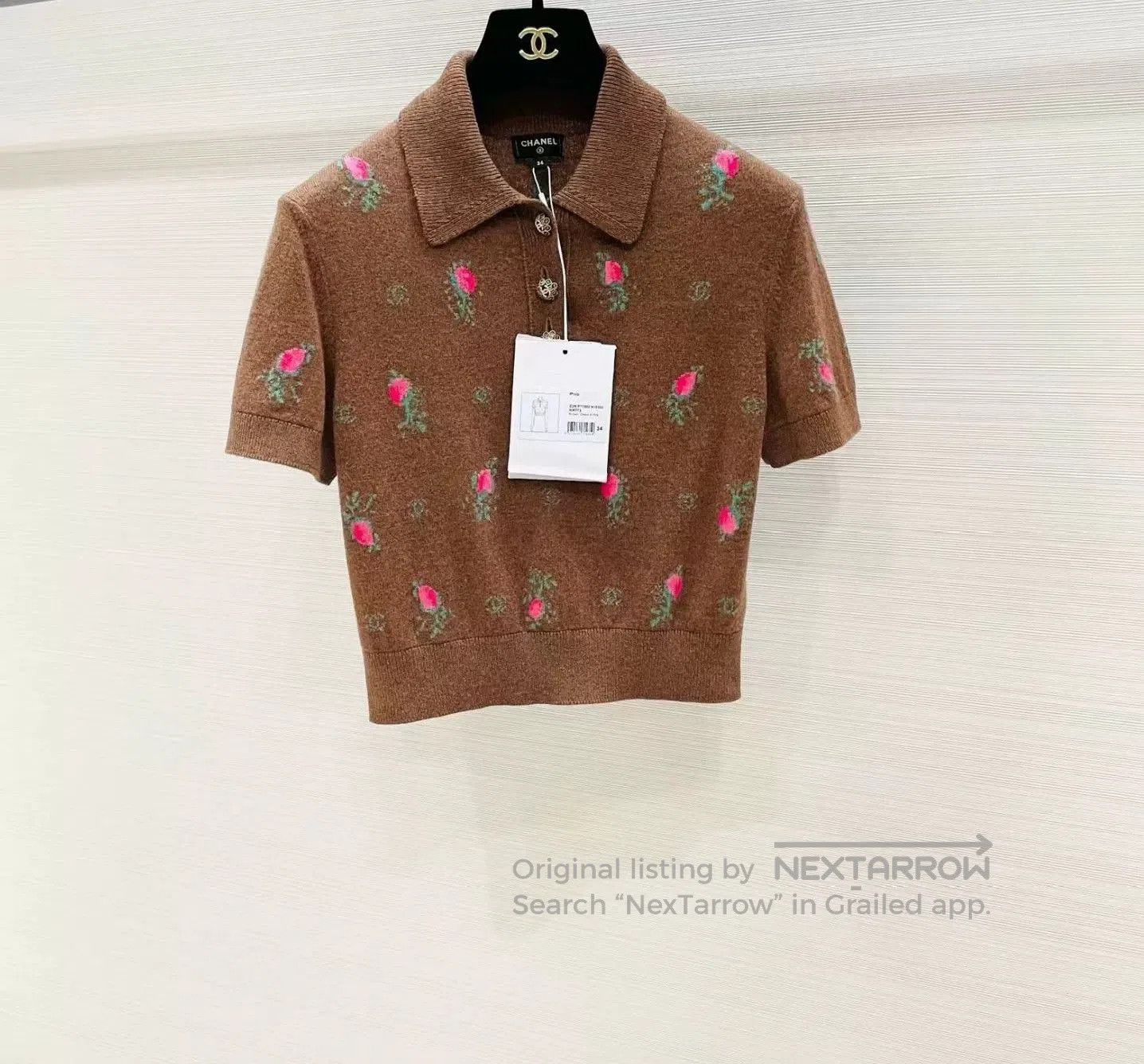 Chanel Chanel Brown Floral Cropped Knit Top. Size M / US 6-8 / IT 42-44 - 1 Thumbnail