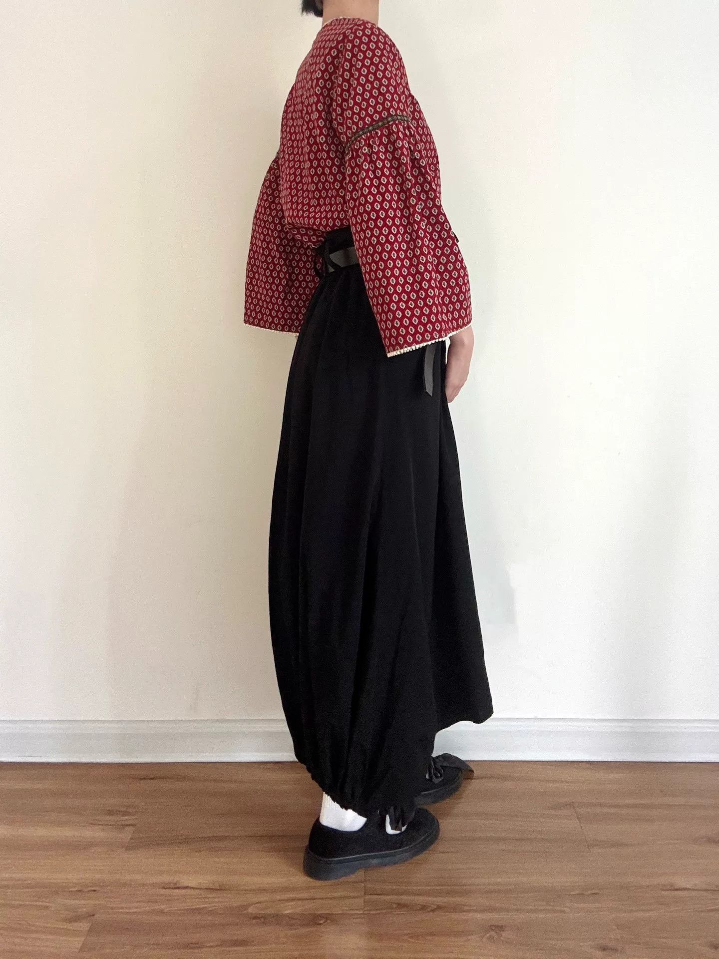 Floral Cotton Dress with Velvet Skirt