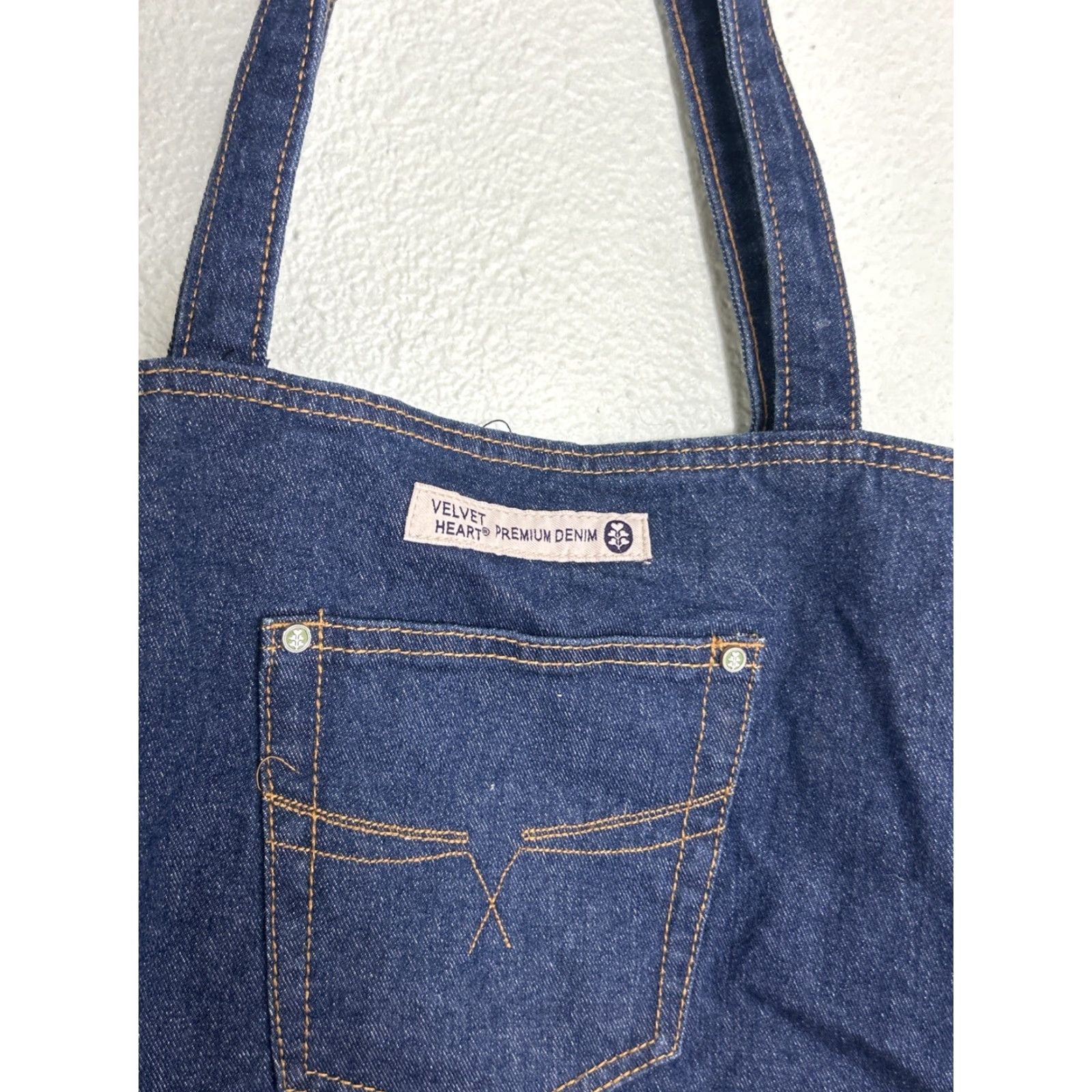Velvet VINTAGE Velvet Heart Premium Denim Double Handle Tote Bag Dark Wash 16x13x5 Size ONE SIZE - 5 Thumbnail