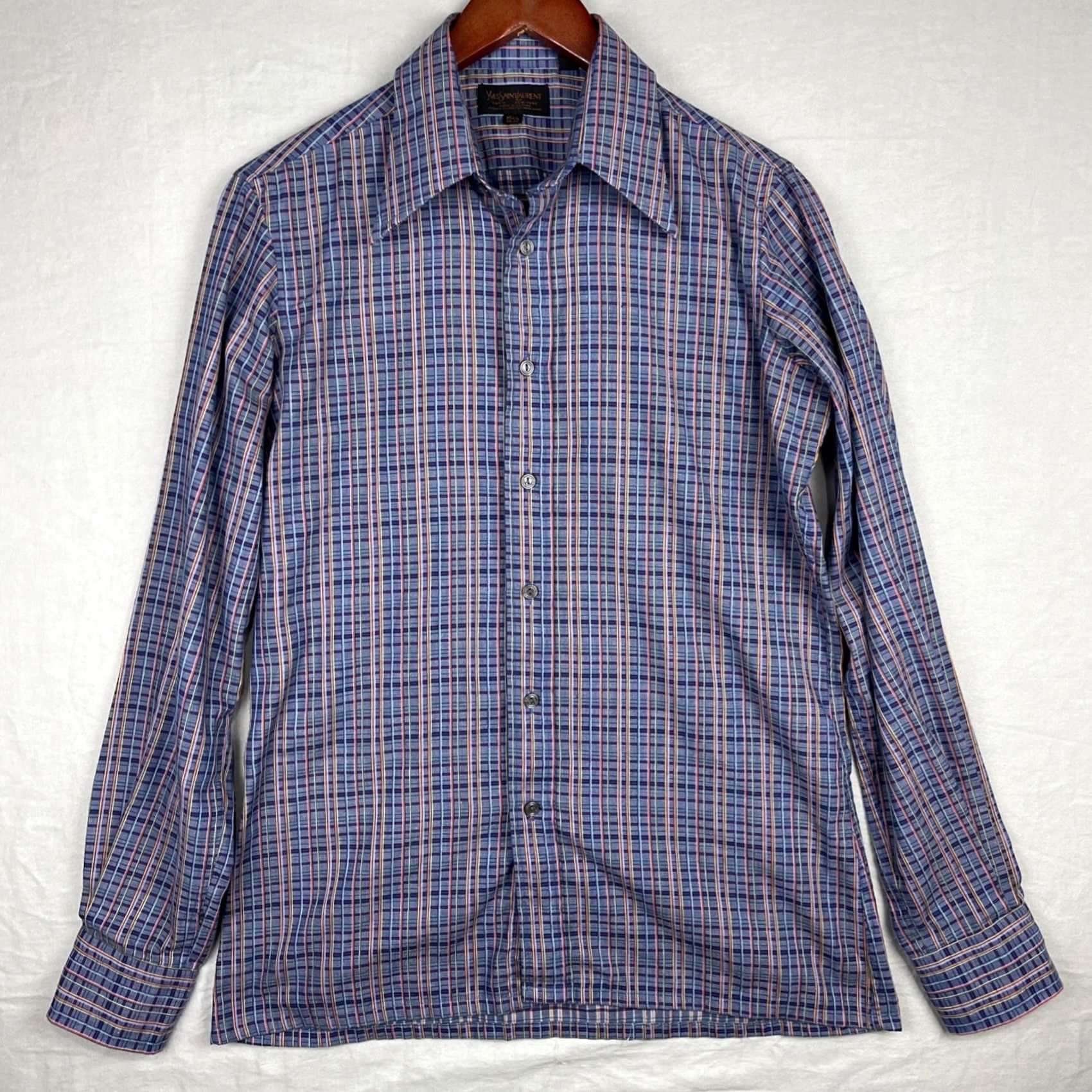 Yves Saint Laurent VINTAGE Yves Saint Laurent Shirt Mens Medium Blue Button Up Dagger Collar 70s Size US M / EU 48-50 / 2 - 2 Thumbnail