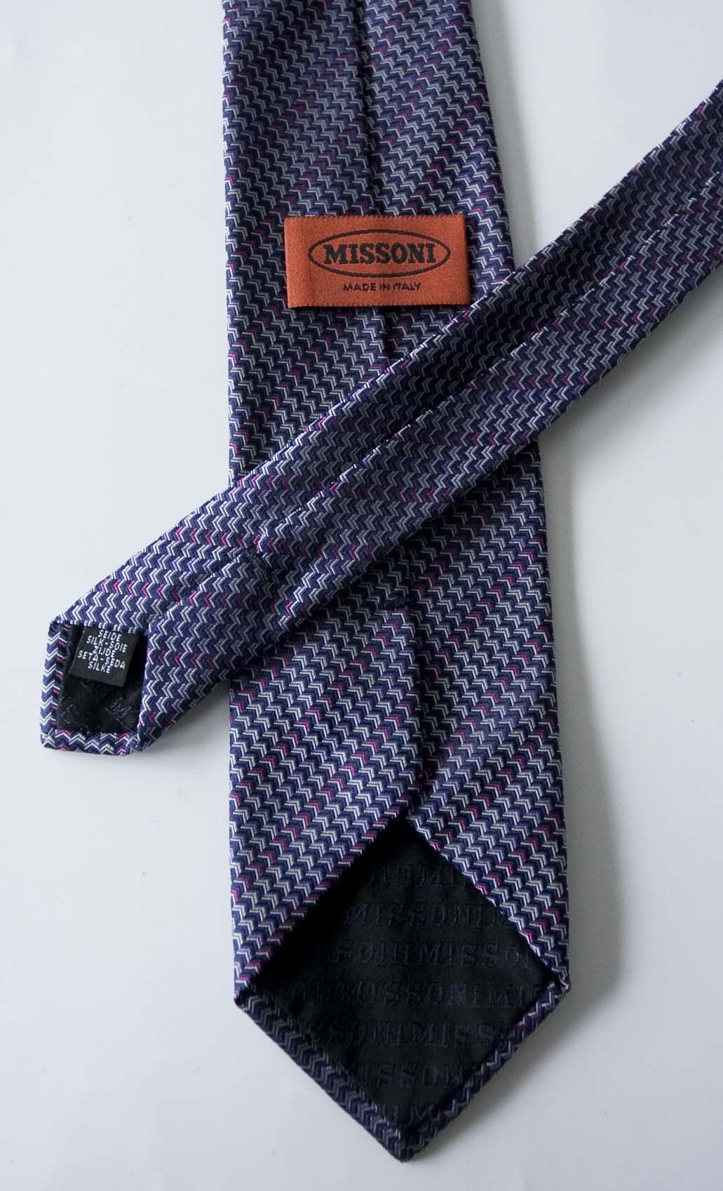 Missoni Missoni Tie Zig Zag 100% Silk Made in Italy Purple Size ONE SIZE - 3 Thumbnail