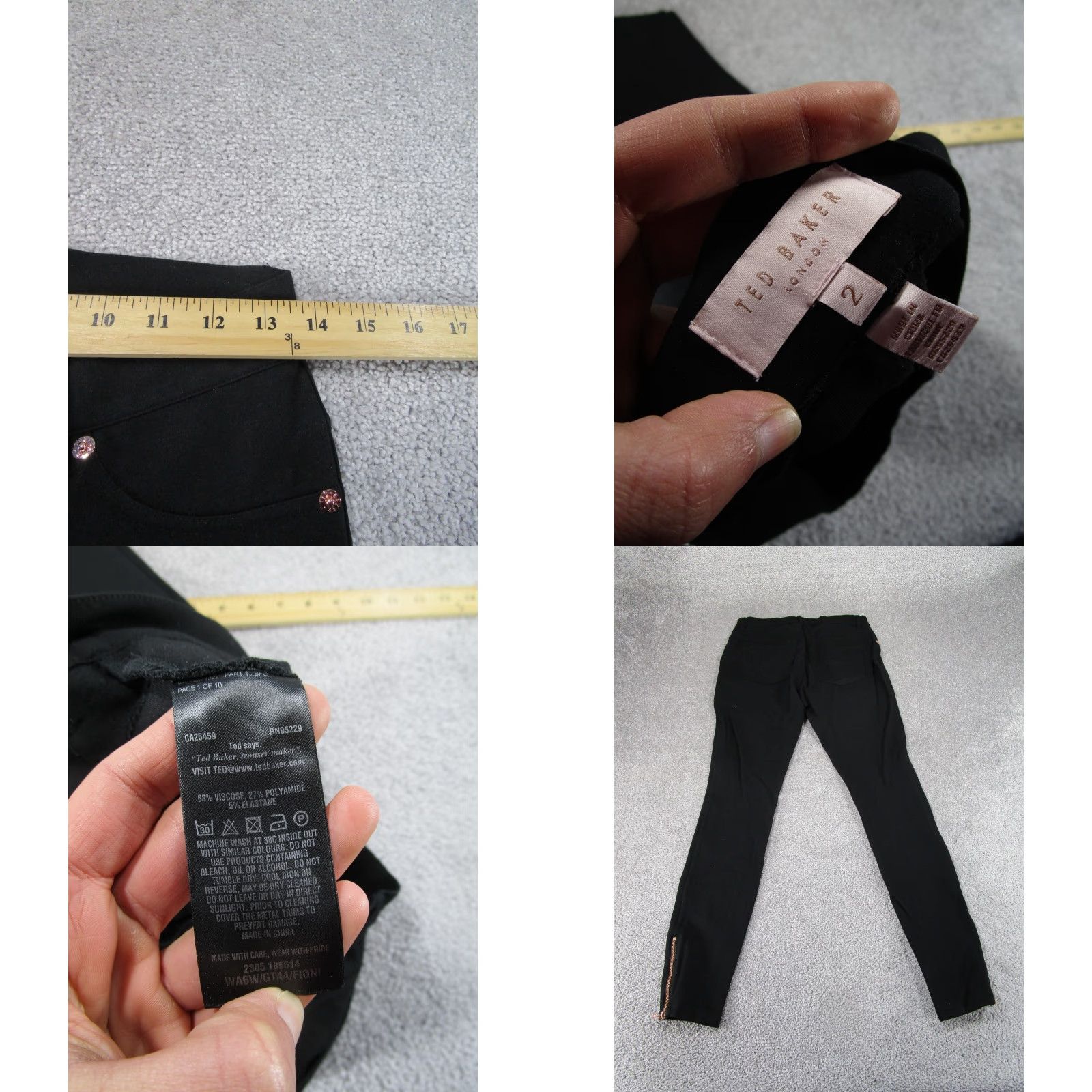 Ted Baker VINTAGE Ted Baker Pants Womens 2 Black Skinny Stretch Ankle Zips Size 26" / US 2 / IT 38 - 8 Thumbnail